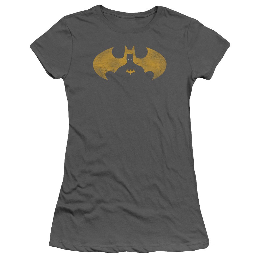 Batman Bat Symbol Sheer Fitted T-Shirt for Women & Juniors - Superhero Graphic Tee for Cosplay, Halloween & Casual Wear
