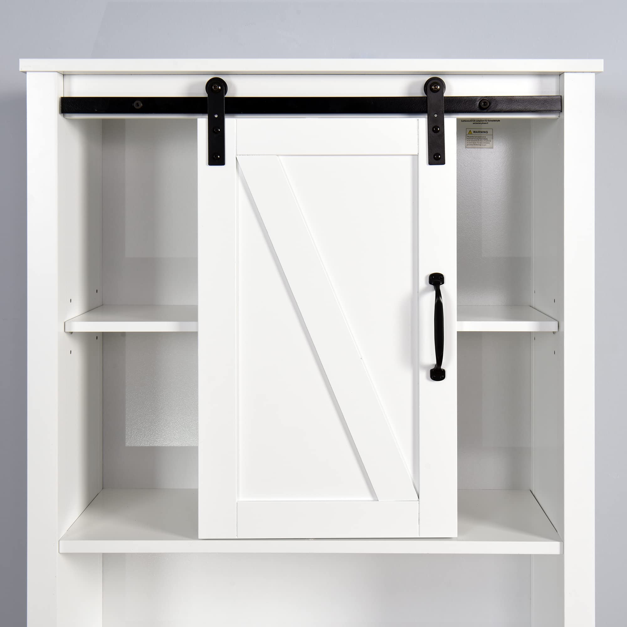 Space Saving Over The Toilet Bathroom Cabinet with Adjustable Shelves - Bathroom Organizer Storage with Open Cube Design, White Barn Door Style - Perfect for Small Bathrooms, Apartments & Powder Rooms