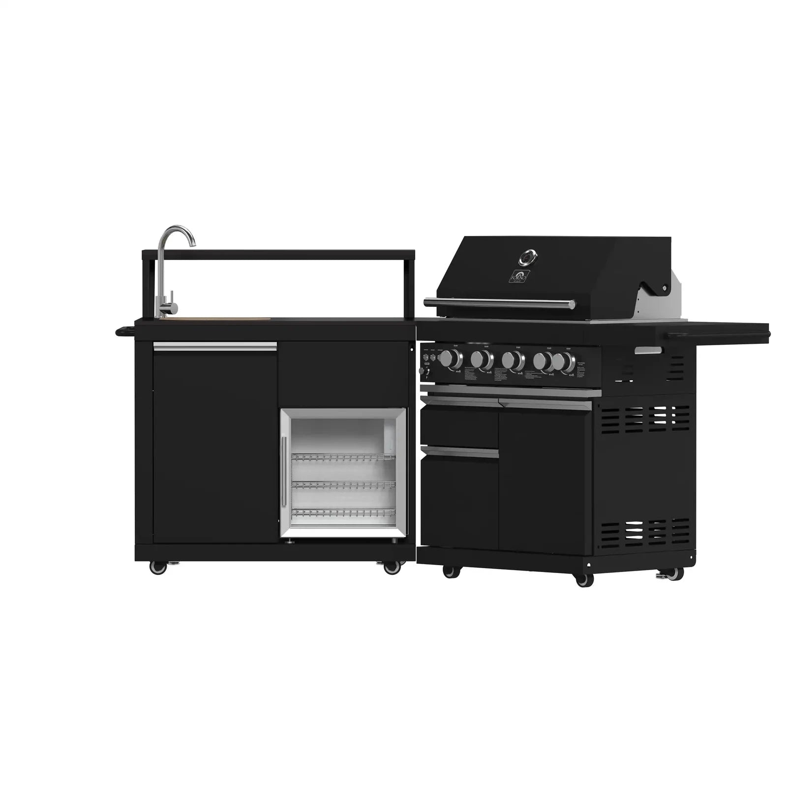 Premium Forno All'Aperto Outdoor Kitchen Set FODKT2582BLK - Stainless Steel BBQ Grill Island with Side Burner & Storage - Perfect for Backyard, Patio, and Poolside Entertaining