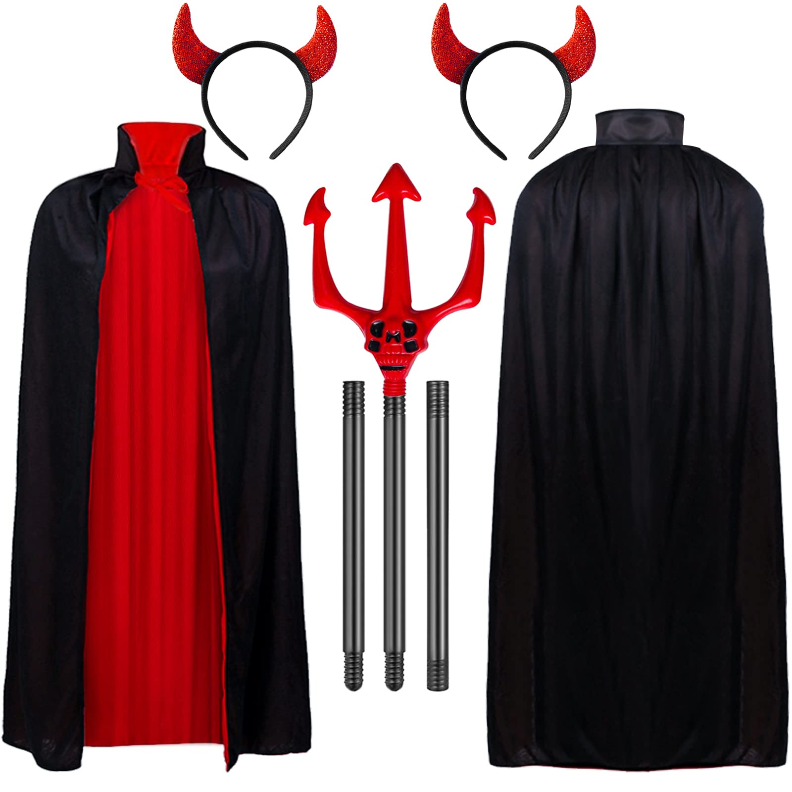 Halloween Devil Costume Set - Vampire Cape & Reversible Cloak with Horns Headband - Red Shiny Accessories for Halloween Parties, Cosplay & Trick or Treat