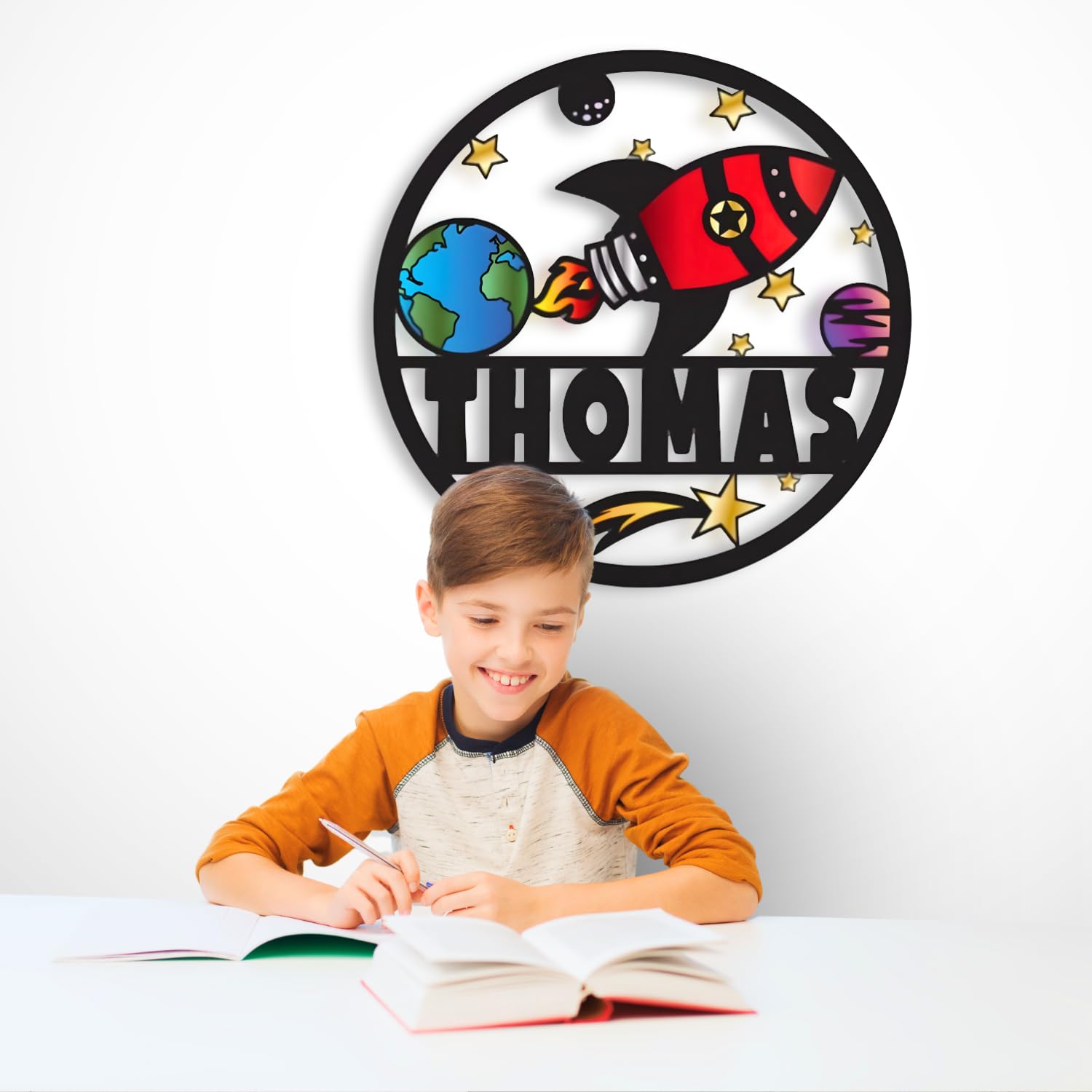 Personalized Rocket Ship Name Sign - Custom Outer Space Nursery Decor for Kids | Unique Space-Themed Room Decor for Boys & Girls | Perfect for Bedrooms, Playrooms & Birthday Gifts