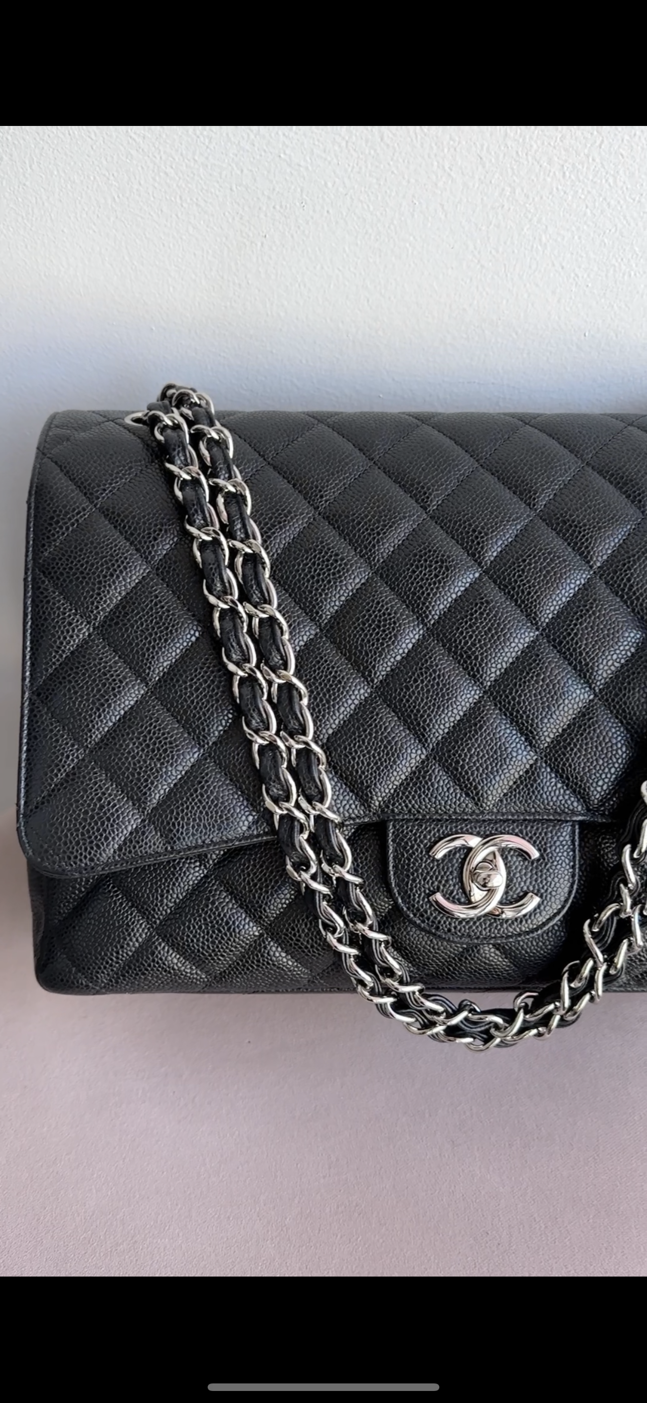 Chanel Black Caviar Leather Maxi Classic Double Flap Handbag - Luxury Designer Shoulder Bag for Women, Perfect for Evening Events & Special Occasions