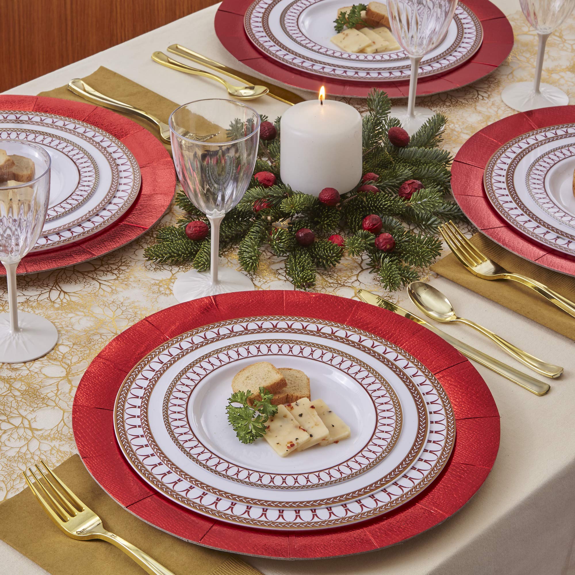 Elegant Heavy Duty Disposable Plastic Dessert Plates - 20 Pack | Fine China Look | Renaissance Red (7.5 Inch) | Perfect for Parties, Weddings, and Special Events