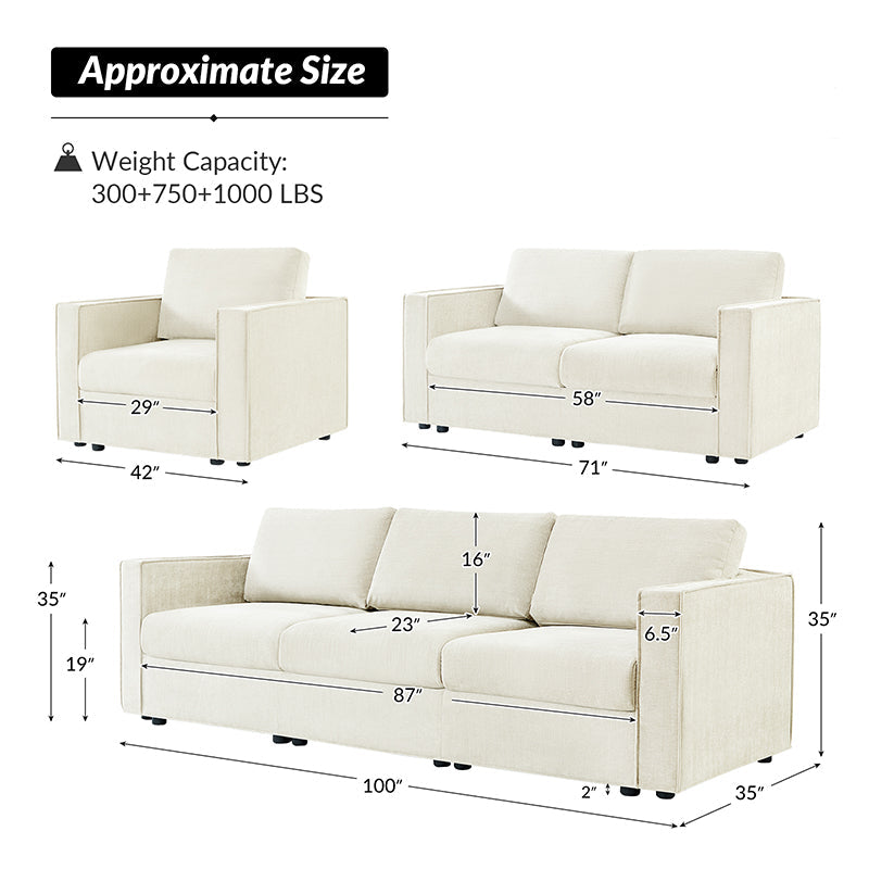 Dilcia 3-Piece Slipcovered Sofa Set - Modern Living Room Furniture with Removable Covers for Easy Cleaning | Perfect for Small Spaces, Apartments & Cozy Home Decor