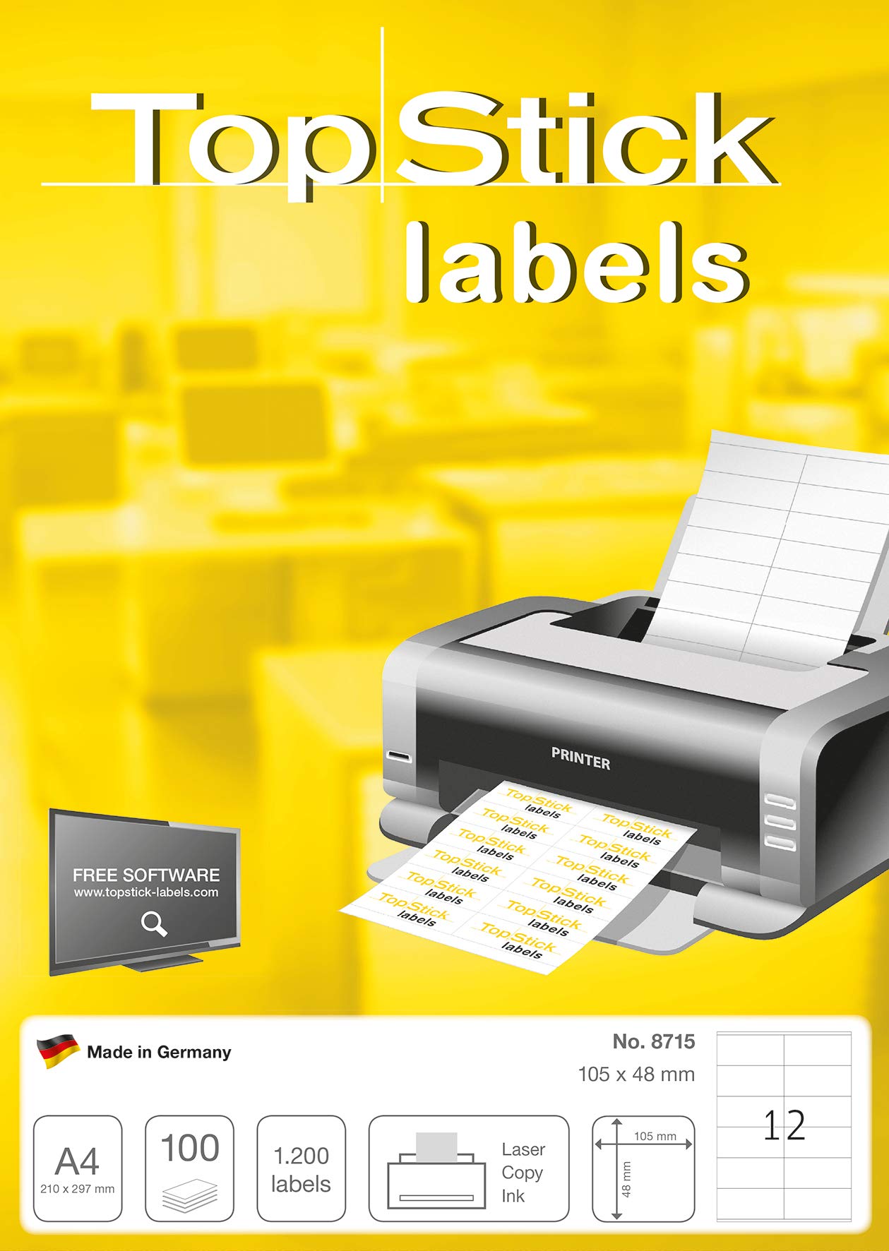 1200 White Multipurpose Labels - 105 x 48mm Blank Sticky Labels for Laser & Inkjet Printers | 100 Sheets Universal Adhesive Labels for Shipping, Address, Filing & Organization