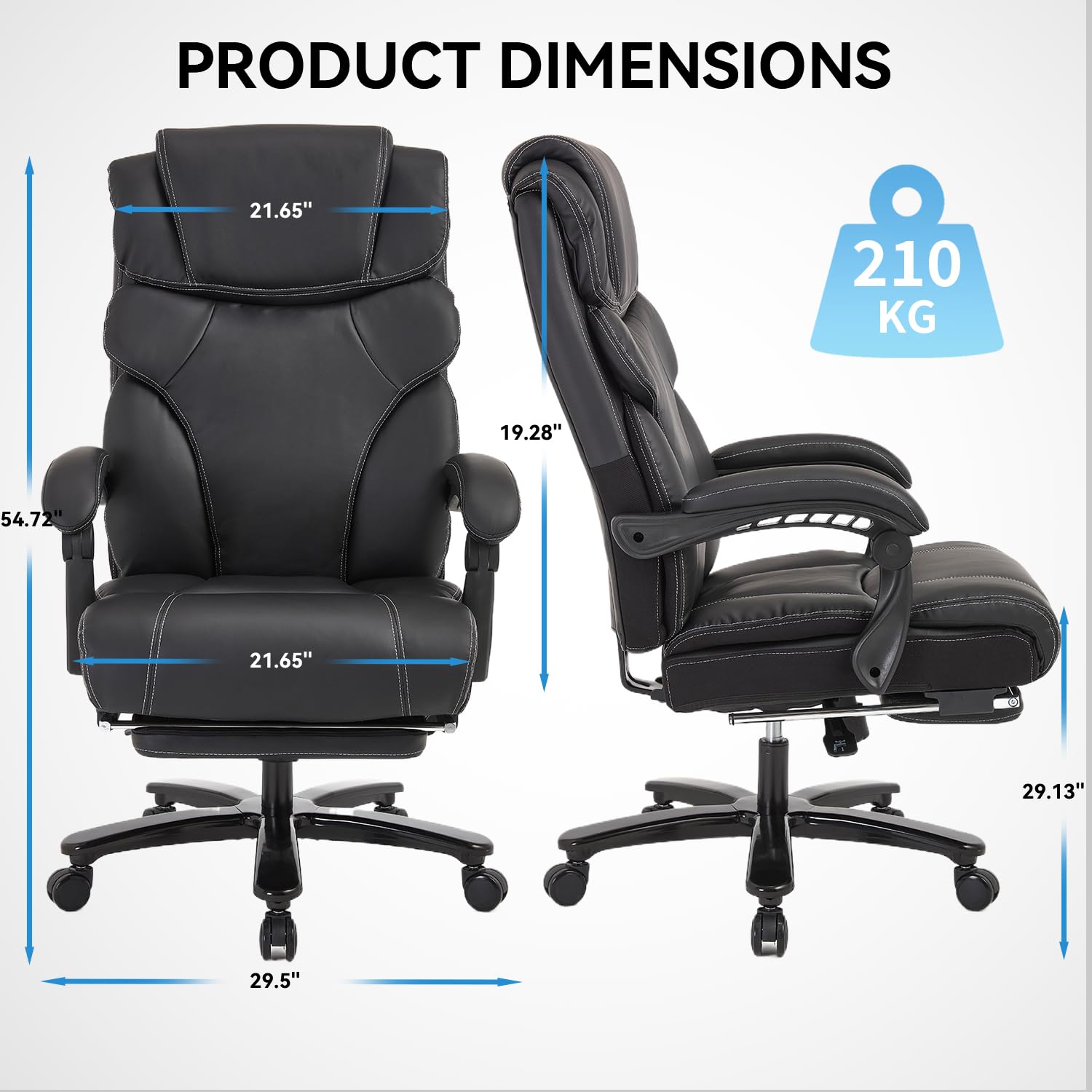 Premium KCREAM Reclining Office Chair with Footrest - Heavy Duty Big & Tall Executive Chair, 400lbs Capacity - Ergonomic Adjustable Back Support & Swivel for Home, Office & Gaming Use