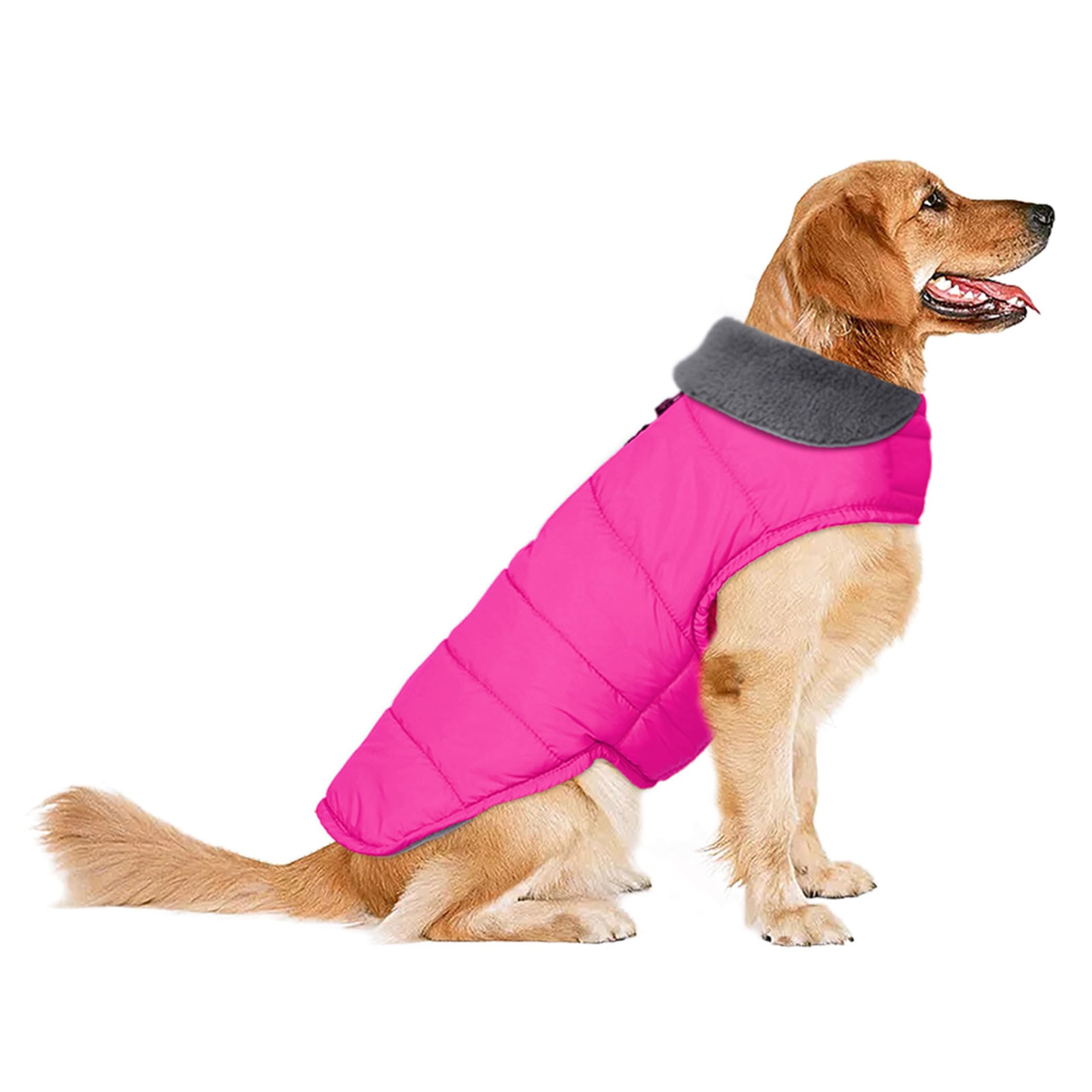 Waterproof & Windproof Dog Winter Coat with Reflective Strips & Leash Hole - Fleece-Lined Snow Jacket for Small, Medium, Large Dogs (Pink, 3XL) - Perfect for Cold Weather Walks, Outdoor Adventures & Winter Safety