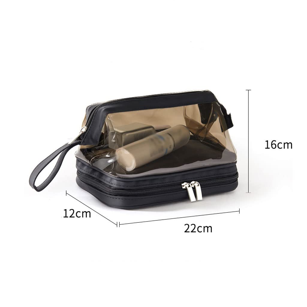Double Layer Waterproof Travel Toiletry Bag - Clear Portable Cosmetic Organizer for Women & Men - Perfect for Airplane Carry-on, Gym, Camping & Vacation (Black)