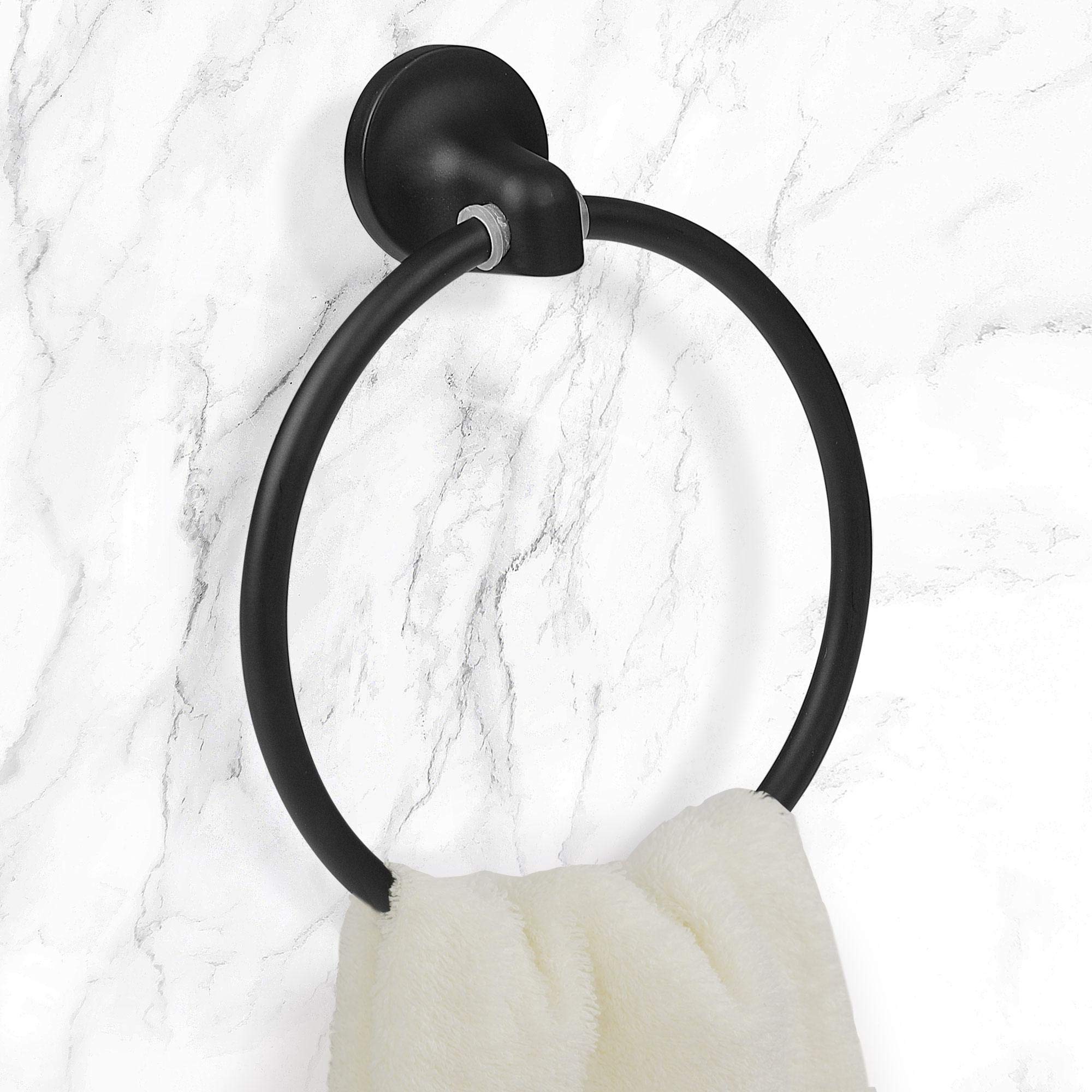 uxcell Matte Black Stainless Steel Towel Ring Holder - Wall Mount Bathroom Towel Rack for Hand & Kitchen Towels - Durable Bath Accessory for Home & Hotel Use