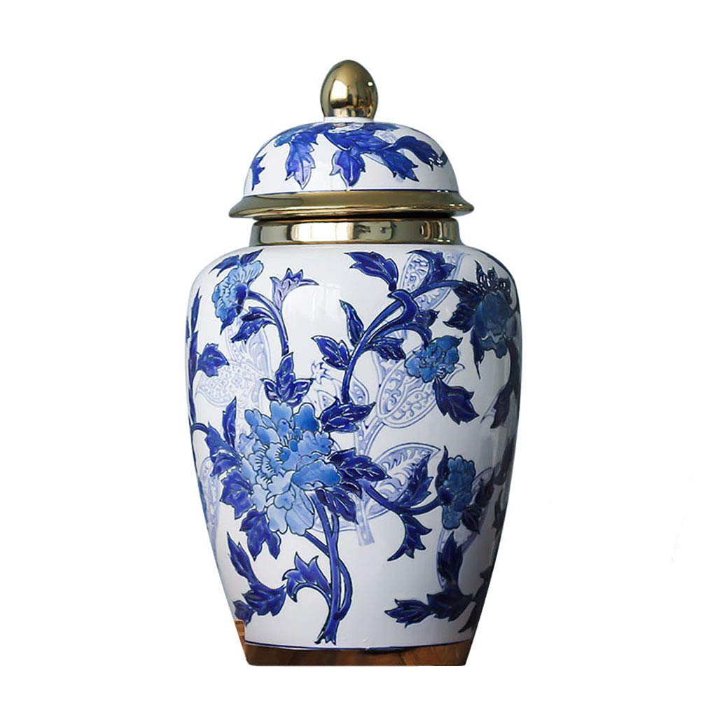 Blue and White Porcelain Ceramic Flower Vase with Finial Lid - 16