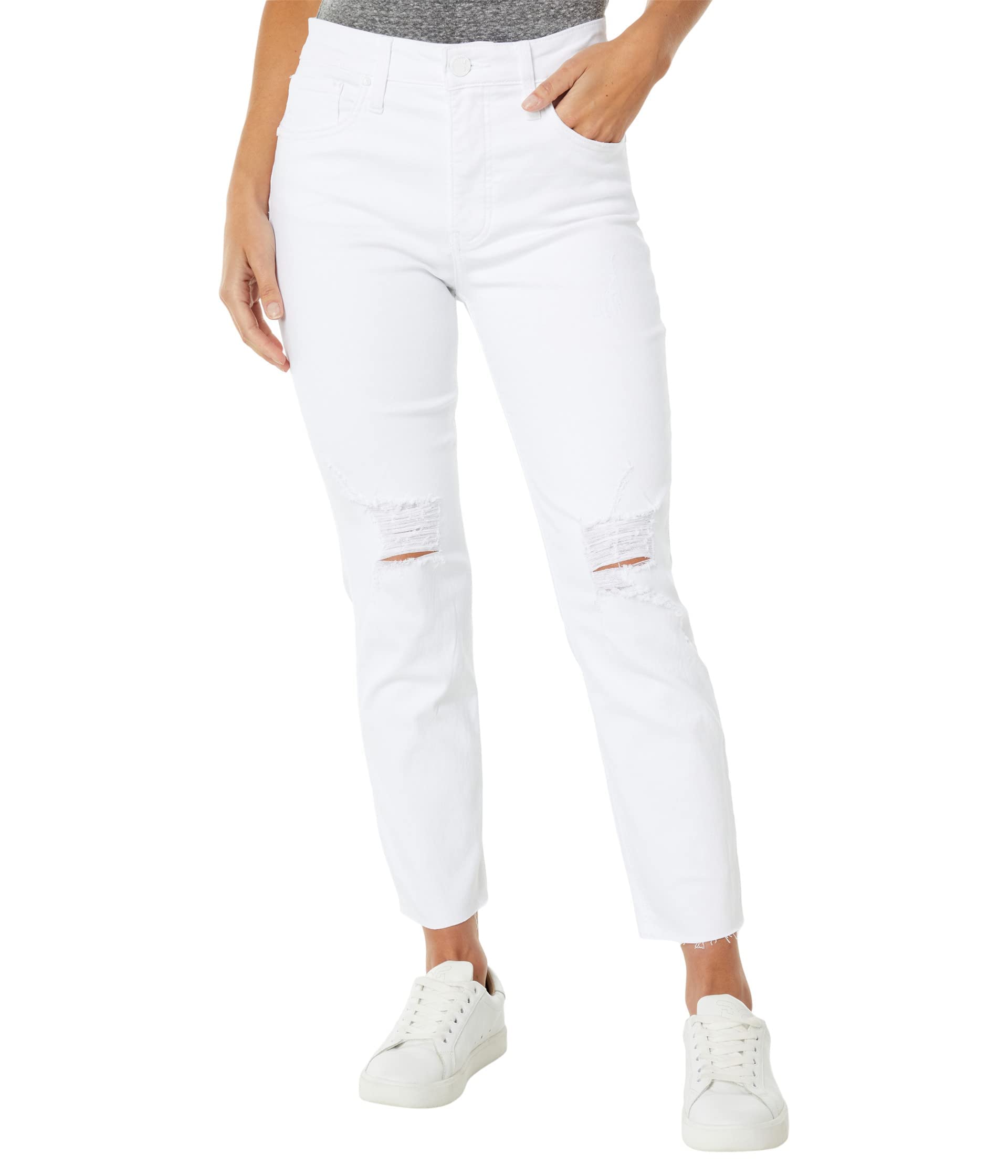 KUT from the Kloth Rachael High-Rise Fabric AB Mom Jeans with Raw Hem in Optical White - Perfect for Casual Outings, Date Nights & Everyday Comfort