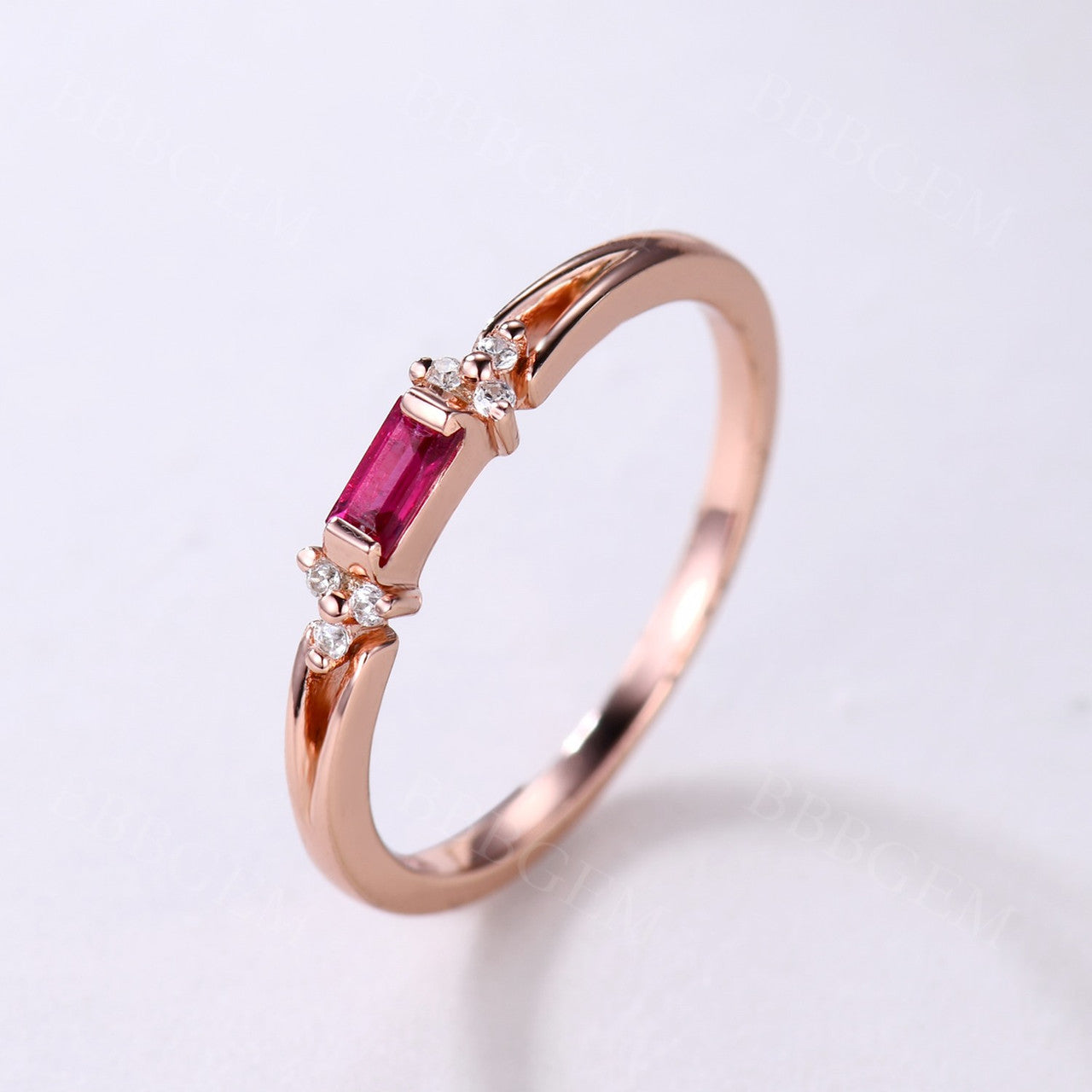 Rose Gold Engagement Ring with Baguette Ruby & Diamond Cluster - July Birthstone Wedding Band for Women, Antique Engraved Promise Ring, Split Shank Design | Perfect for Stacking, Anniversary Gifts & Bridal Jewelry