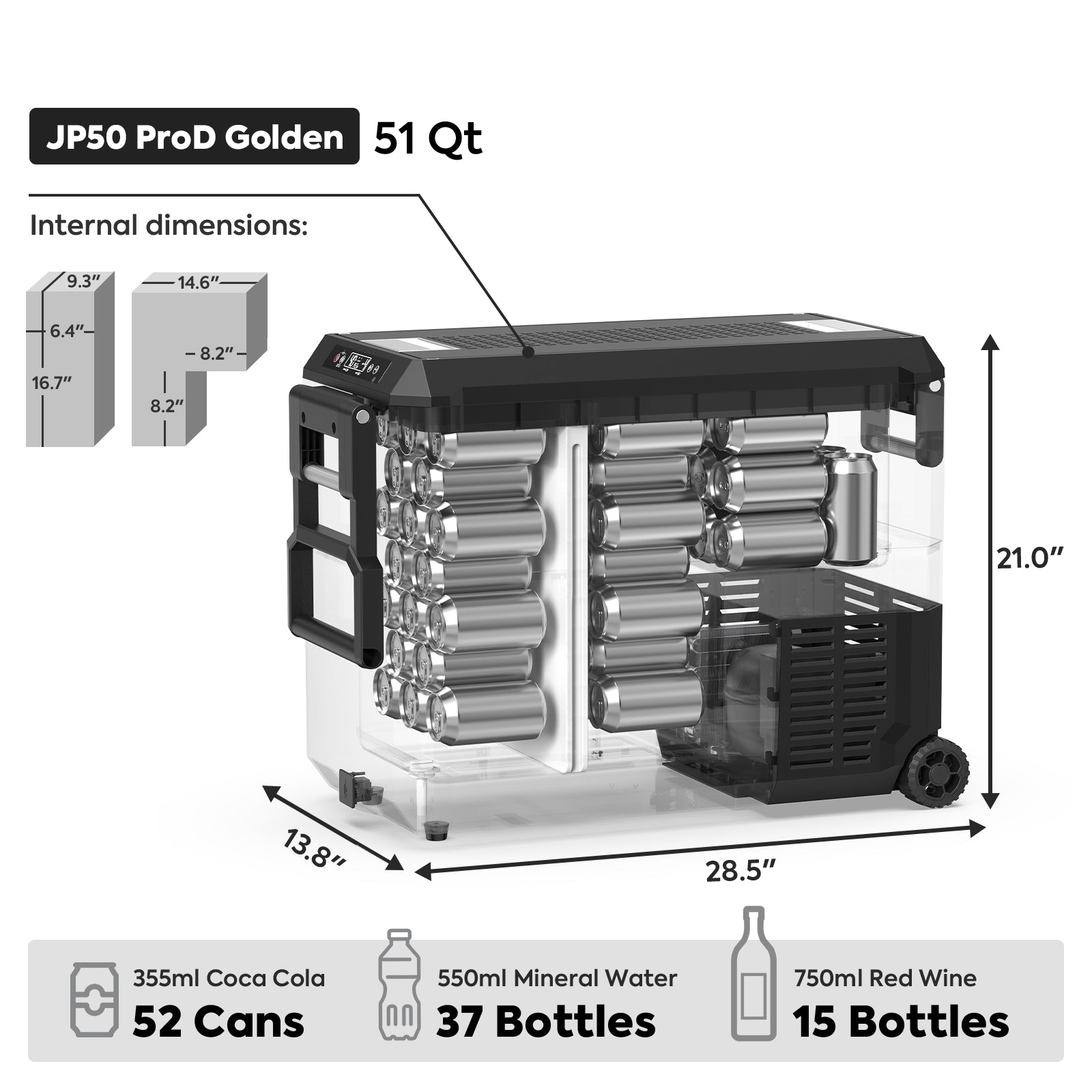 ICECO JP Pro Series 39QT/51QT Dual Zone Portable Car Refrigerator with Wheels & Cover - Golden | 12V/24V DC & 110V AC | Perfect for Road Trips, Camping & Tailgating