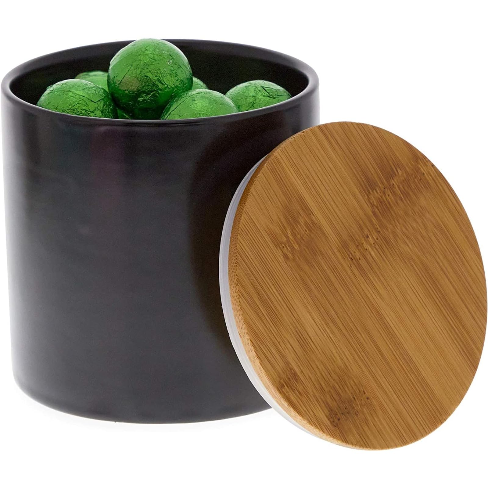 Juvale 3-Pack Black Ceramic Canisters with Bamboo Lids - 4 x 4.13 Inch Airtight Food Storage Containers for Coffee, Flour, Sugar & Snacks - Elegant Kitchen & Pantry Organization for Dining Room & Home Decor