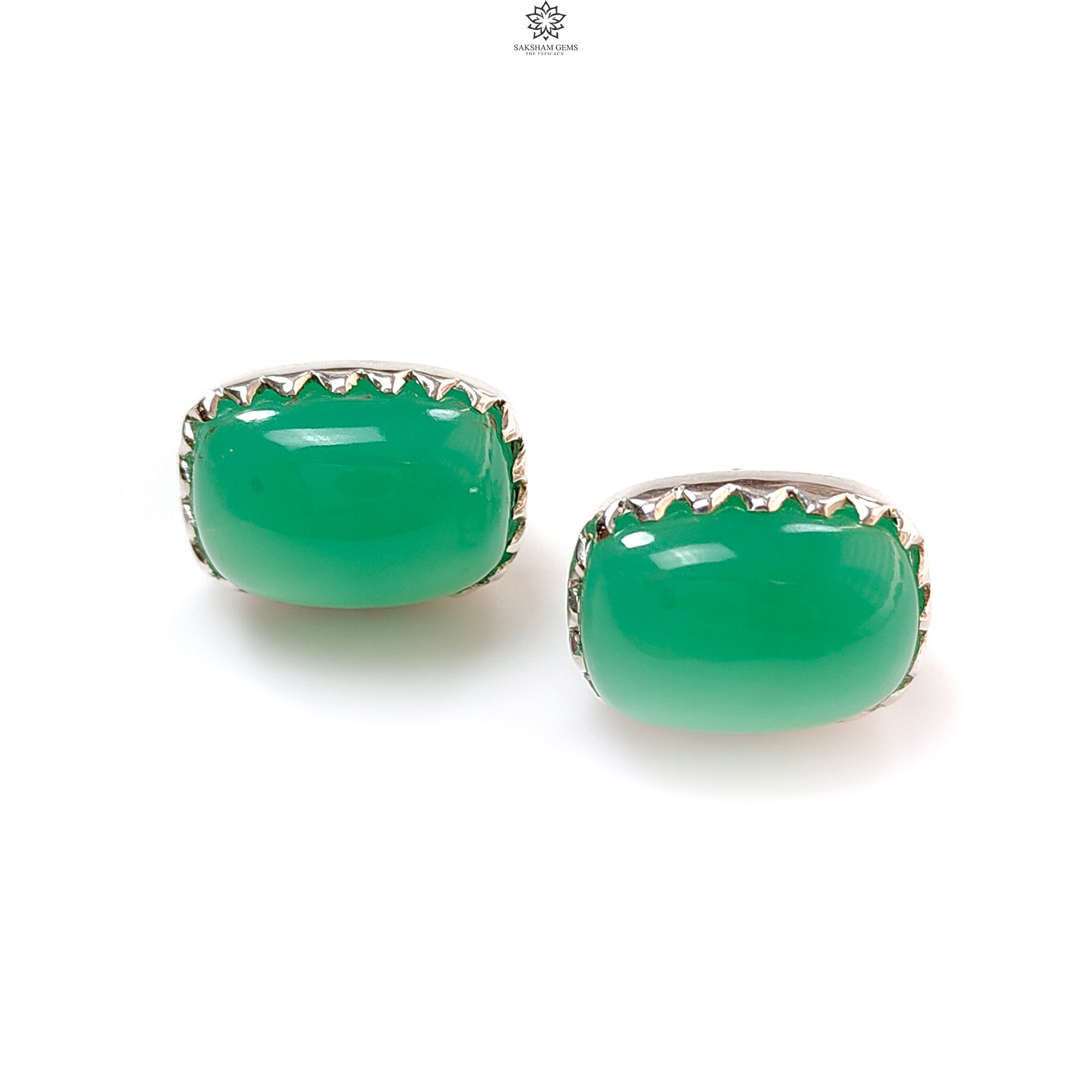 Natural Green Chrysoprase Cabochon 925 Silver Stud Earrings - 5.79g Oval Bezel Set Push Back Earrings for Women | Perfect for Everyday Wear, Gift Giving & Special Occasions