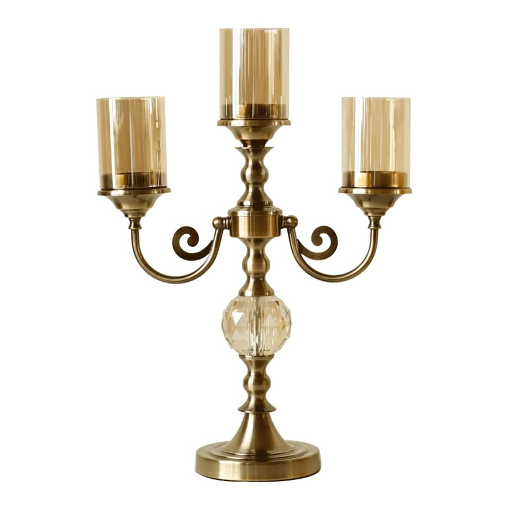 Elegant Brass Candlestick Holders - European Style Metal & Crystal Glass Votive Candle Holders for Dining Table Decor, Living Room Centerpiece, Club Party & Housewarming Gift - Perfect for Romantic Dinners, Holiday Decorations and Wedding Centerpieces