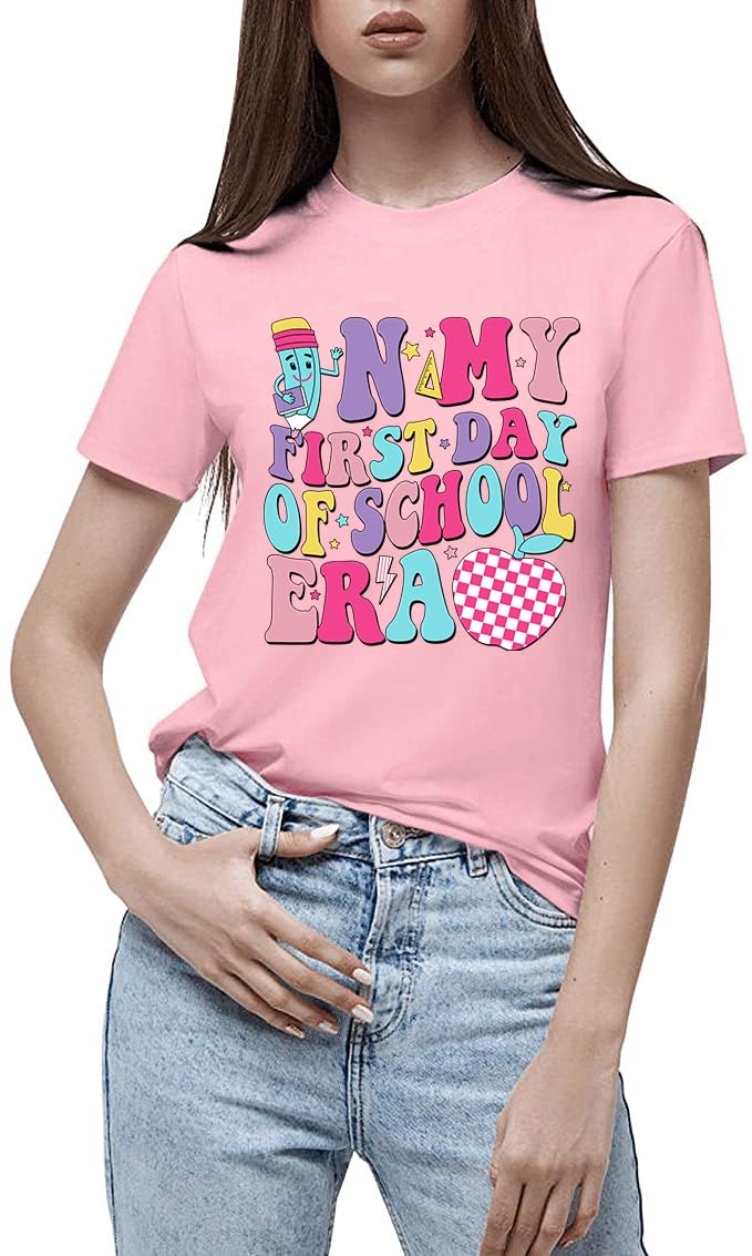 Happy First Day of School Teacher Shirts for Women - Cute Back to School Teacher Tee Tops - Perfect for Classroom, Teacher Appreciation & School Events