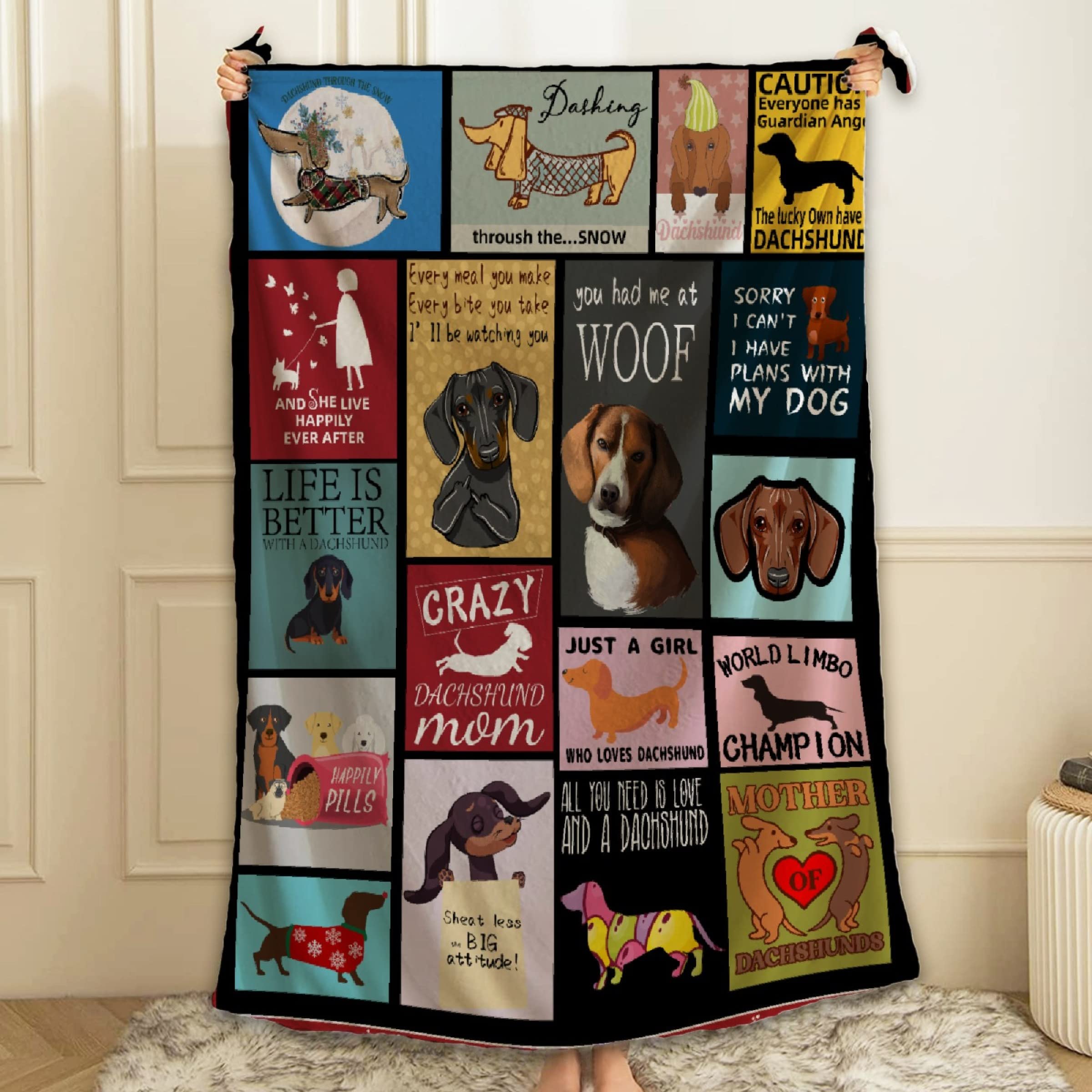 Soft Dachshund Dog Pattern Fleece Throw Blanket - 40 x 30 Inch Cozy Flannel Blanket for Bed, Couch & Travel - Funny Pet-Themed Blanket for Adults, Kids & Baby - Perfect for Snuggling, Gifts & Home Decor