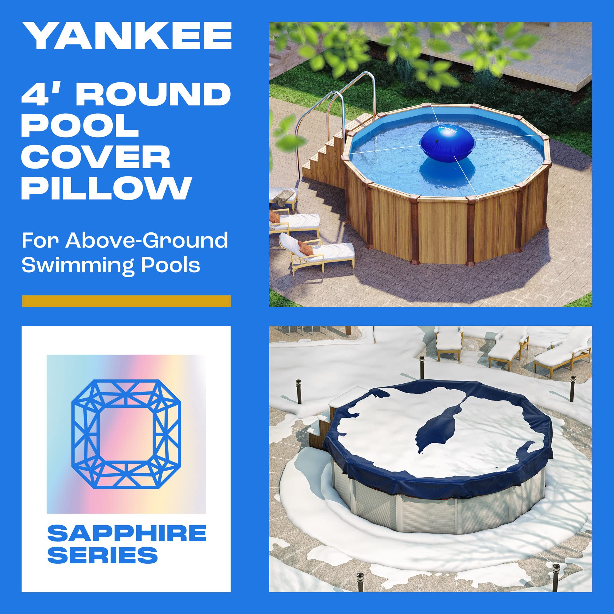 **Yankee 4x4 ft Winter Pool Pillow for Above-Ground Pools – Heavy Duty 0.4mm PVC (27 Gauge) – Extra Durable Pool Closing Pillow – Perfect for Winterizing and Protecting Your Pool**    *(Ideal for preventing ice damage and maintaining pool cover integrity during cold seasons)*