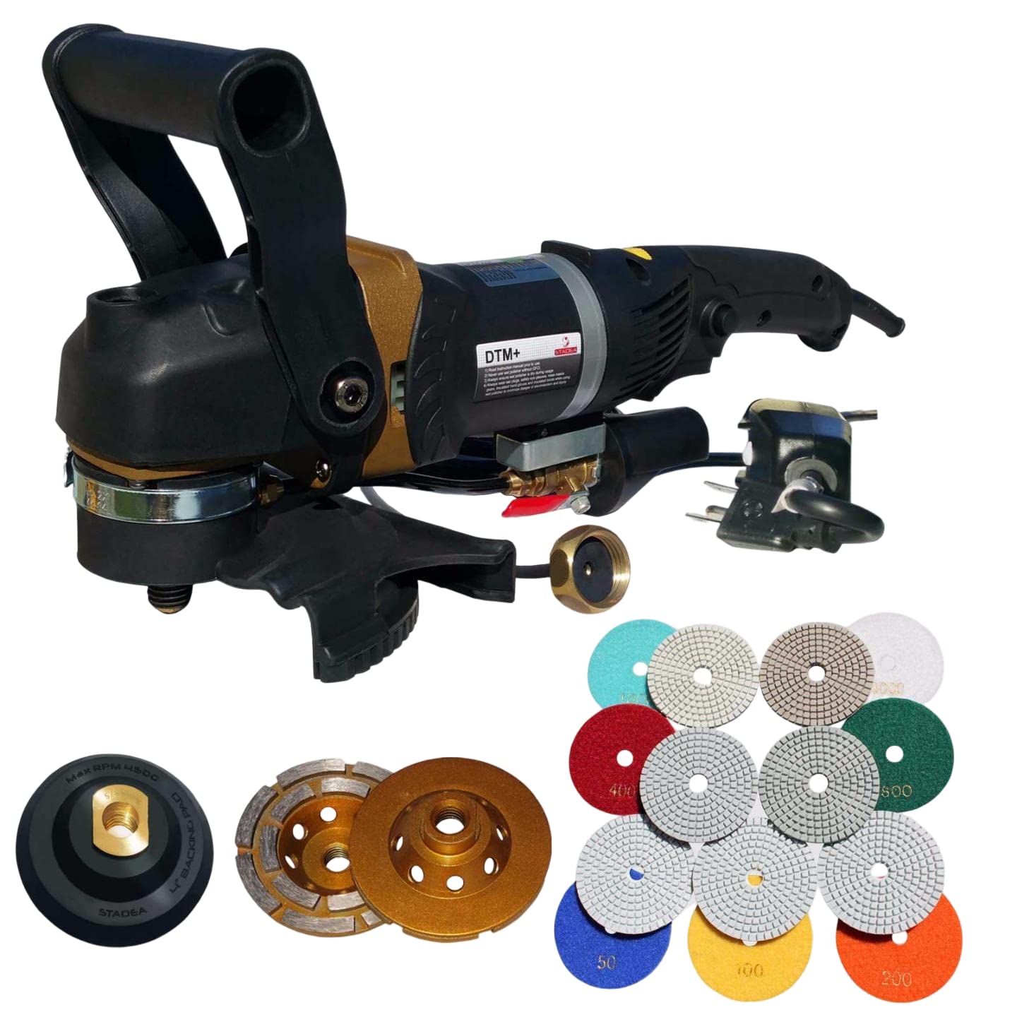 Stadea SWP112K Wet Polisher Kit - Concrete Grinding Wheel & Polishing Pads for Countertops, Floors, Walls | Professional DIY & Contractor Use for Seamless Finishing