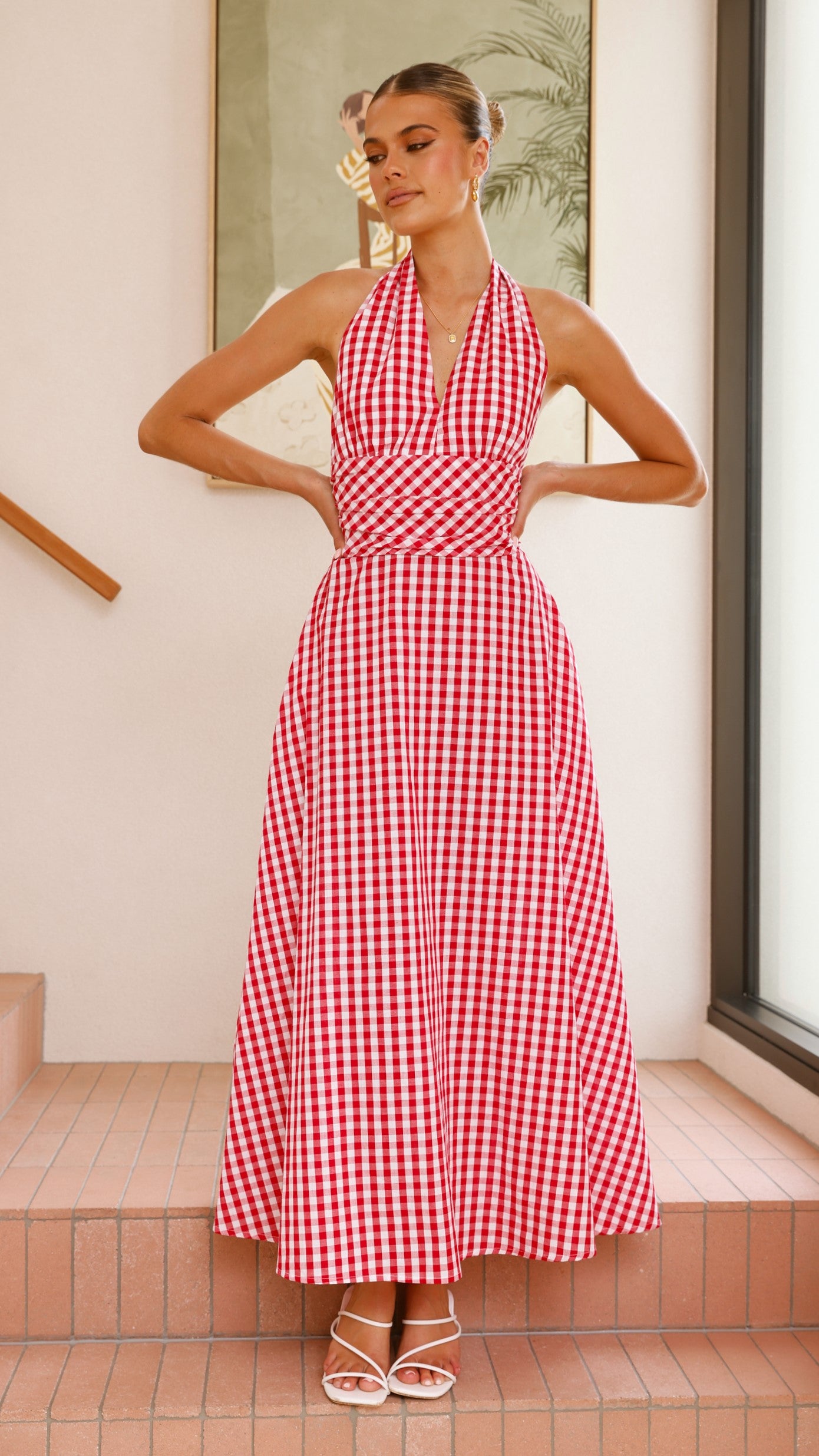 Brydie Halter Maxi Dress - Red Gingham Print Flowy Summer Dress for Women | Beach Cover Up, Vacation Outfit, Boho Chic Fashion