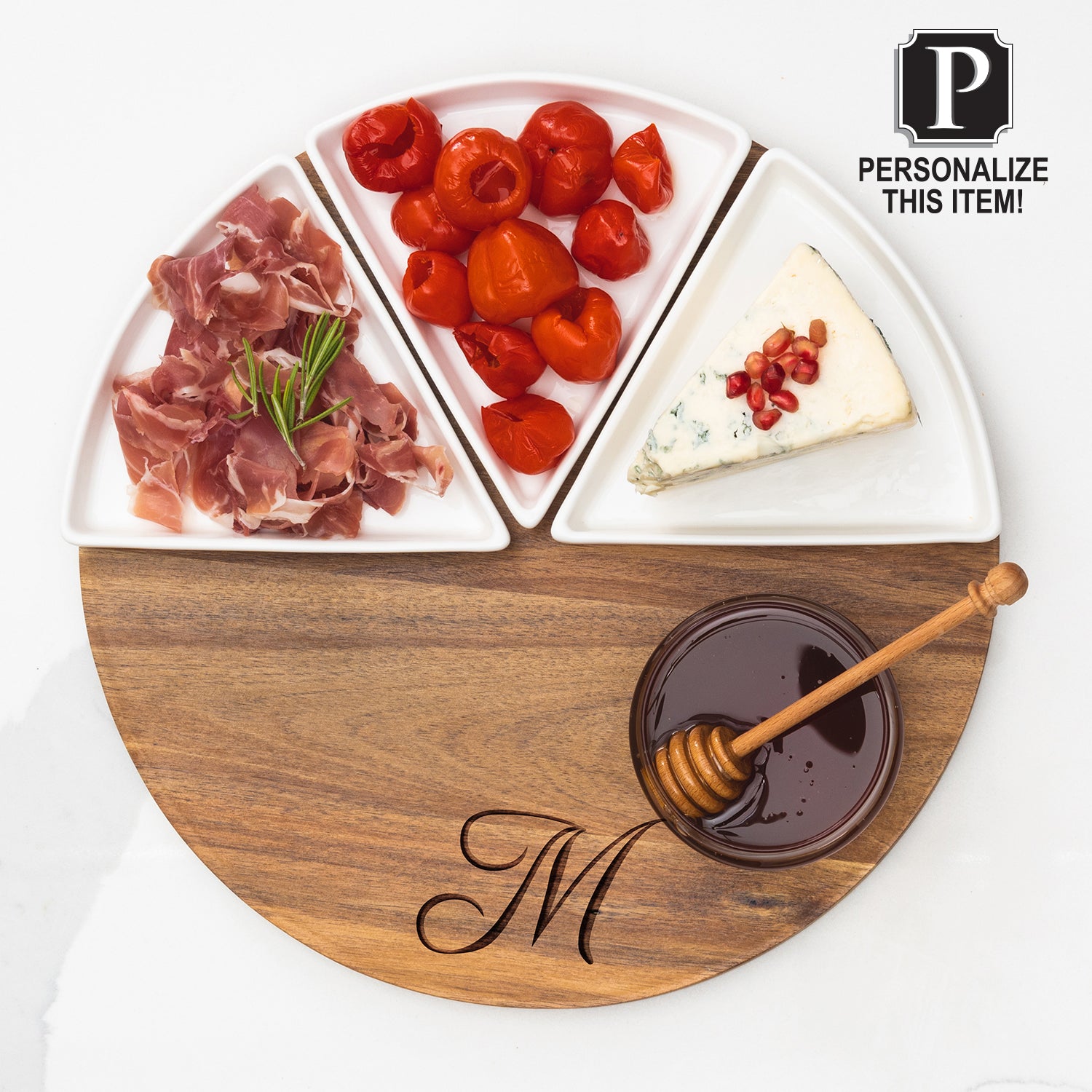 Personalized Acacia Wood Round Fête Set of 12 - Perfect for Wedding Favors, Bridal Showers & Anniversary Gifts