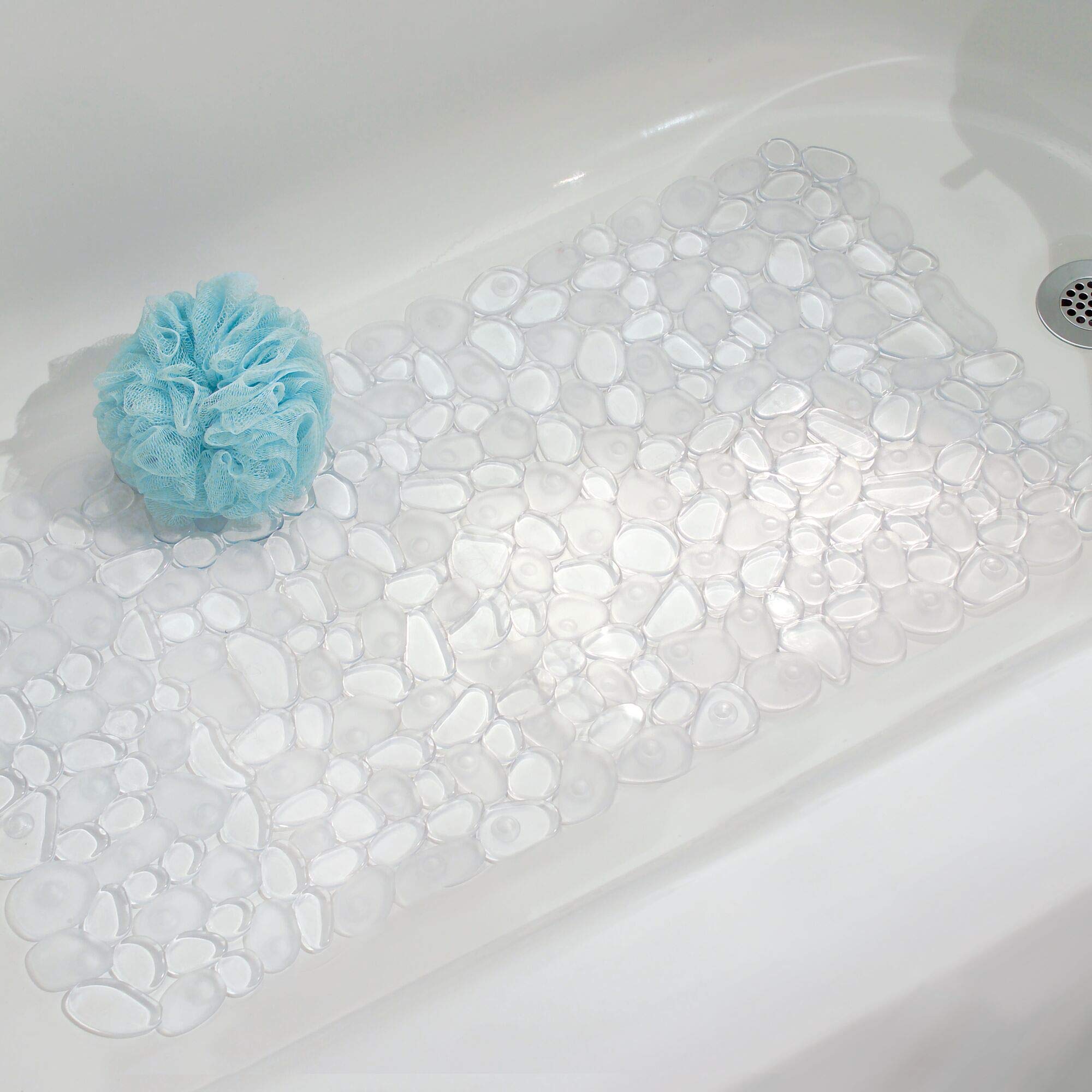 InterDesign 80010 Clear Pebblz Non-Slip Bath Mat for Shower & Bathtub - Waterproof, Durable, Easy to Clean Bathroom Floor Mat for Safety and Comfort