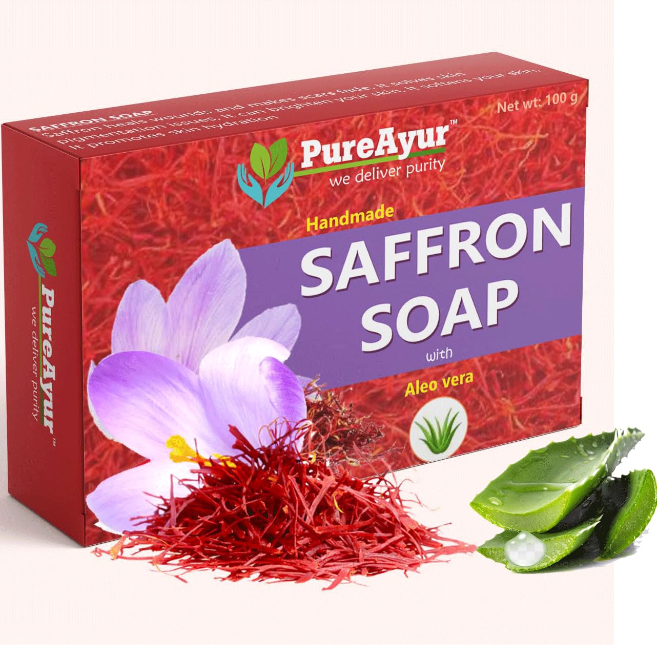 Brightening Saffron & Aloe Vera Soap Bar - Antioxidant Anti-Aging Face & Body Cleanser with Aloe Pulp for Glowing Skin | Perfect for Daily Skincare & Acne-Prone Skin