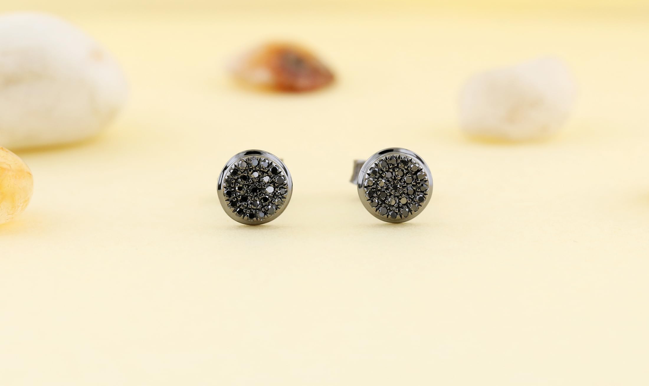 0.10 Carat Round Black Diamond Micro Pave Hip Hop Stud Earrings for Men - Solid White Gold Black Plated Push Back Closure - Perfect for Gifts, Parties, and Hip Hop Fashion