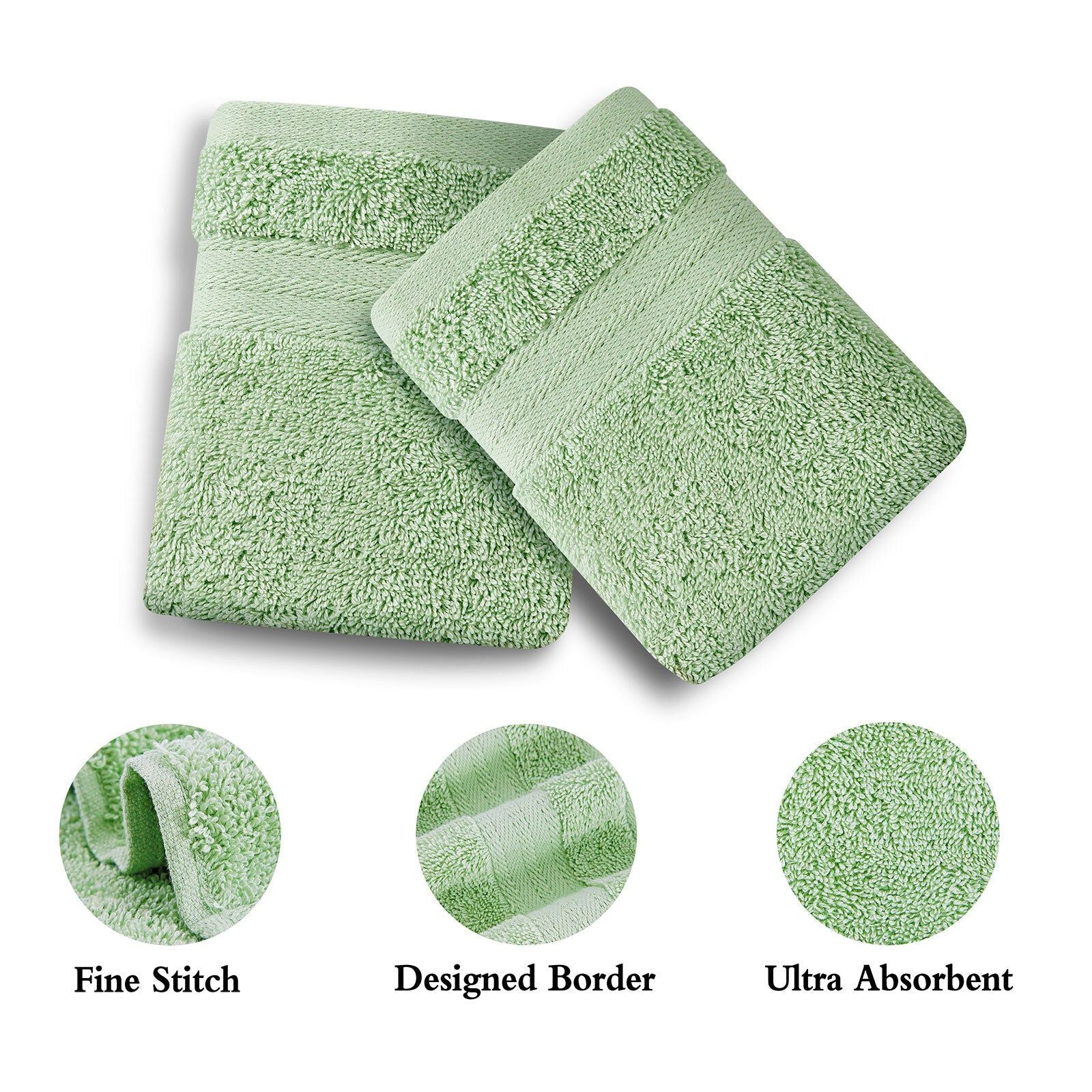 Linenland 4-Piece Cotton Bath Towel Set - Soft & Absorbent Hand Towels in Sage Green - Perfect for Bathroom, Spa, and Guest Use