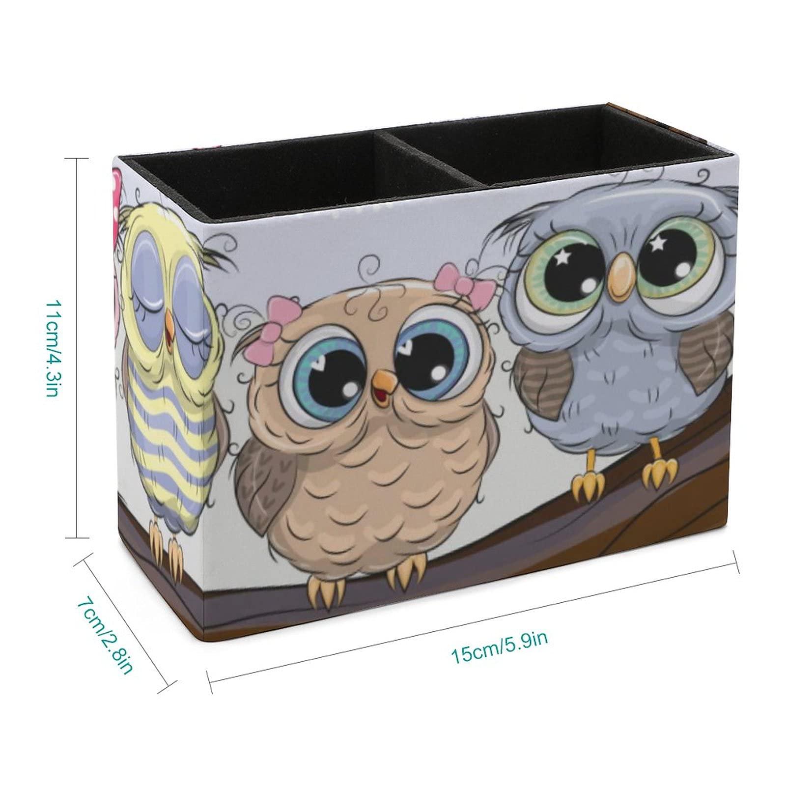 Stylish Leather Pen Holder with 5 Cute Owls on Branch - Desk Organizer for Pens, Brushes & Office Supplies | Perfect for Home, Office & School Workspace Organization
