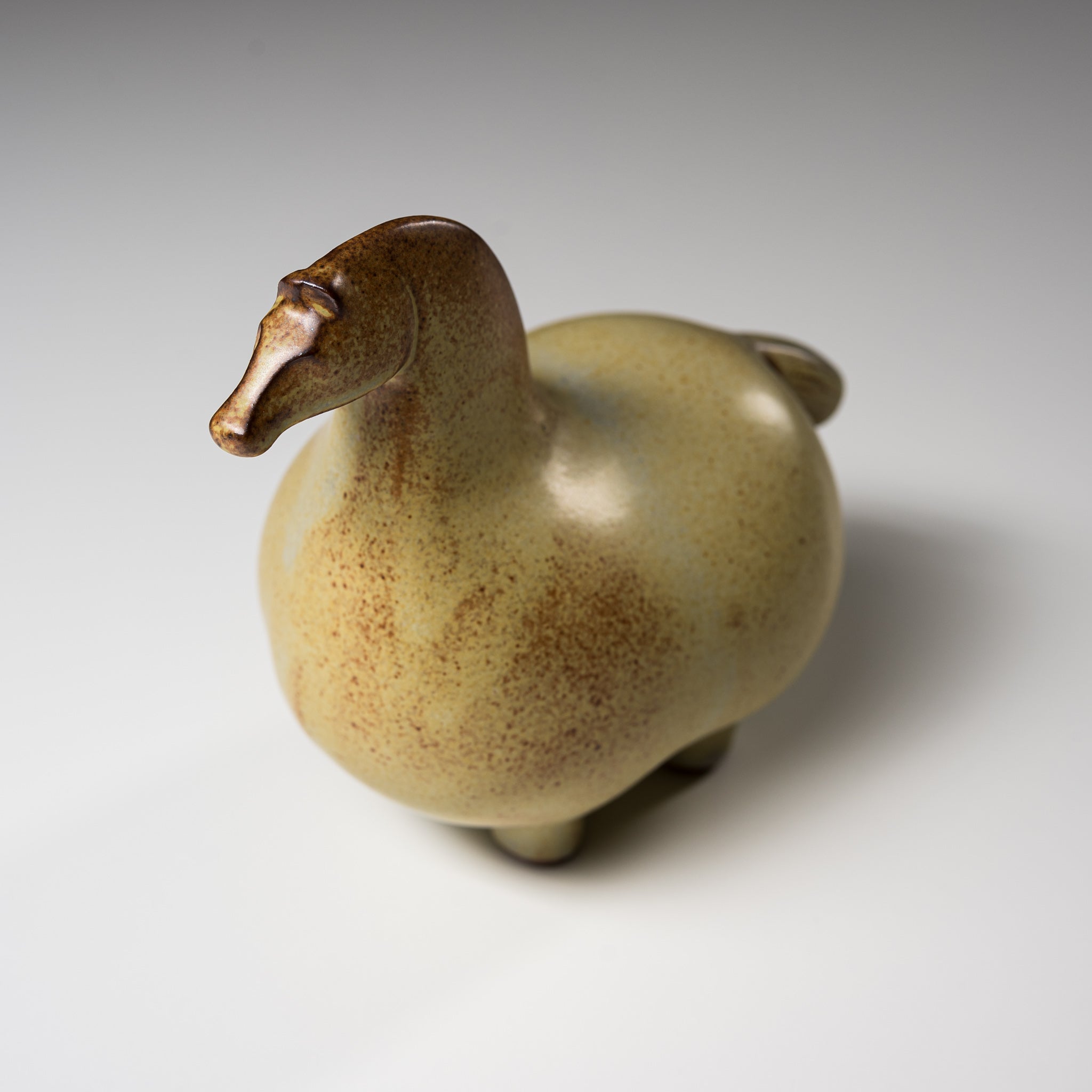 Seto Ware KASHIWA Animal Ornament - Handcrafted Round Horse Ceramic Figurine | Japanese Pottery Collectible for Home Decor, Shelf Display & Gift Giving