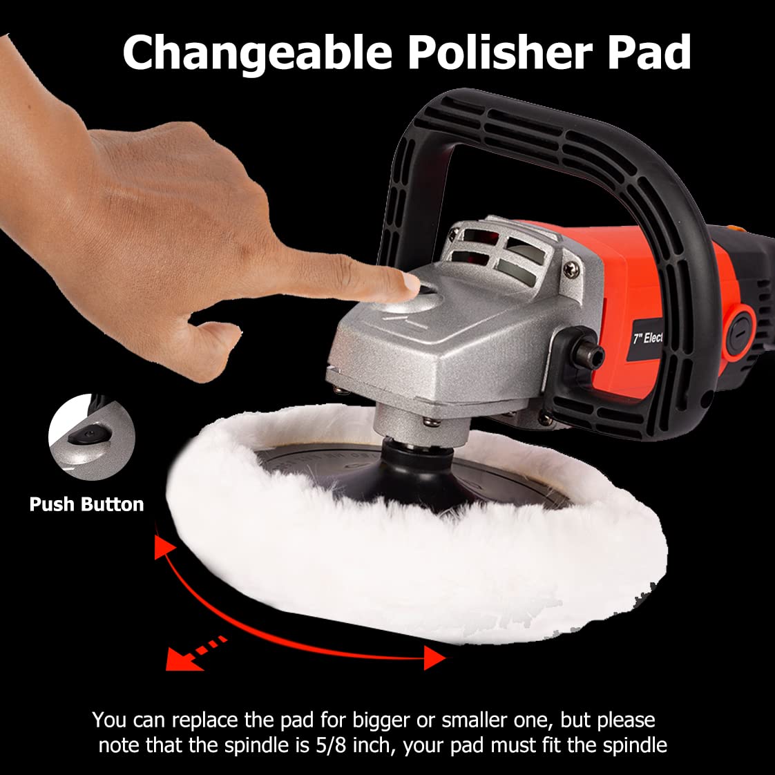 Yoluckea 10A Electric Car Buffer Polisher with 7” Pad, 6 Variable Speeds, Detachable Handle & Accessories - Ideal for Car Detailing, Waxing, and Polishing