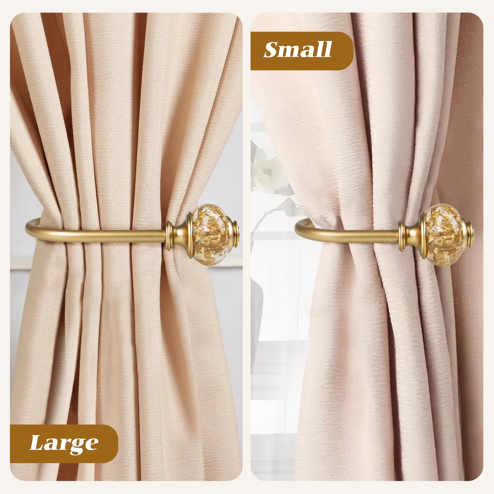 2 Pack Gold Curtain Holdbacks - Decorative Drapery Tiebacks with Translucent Finials (6.1