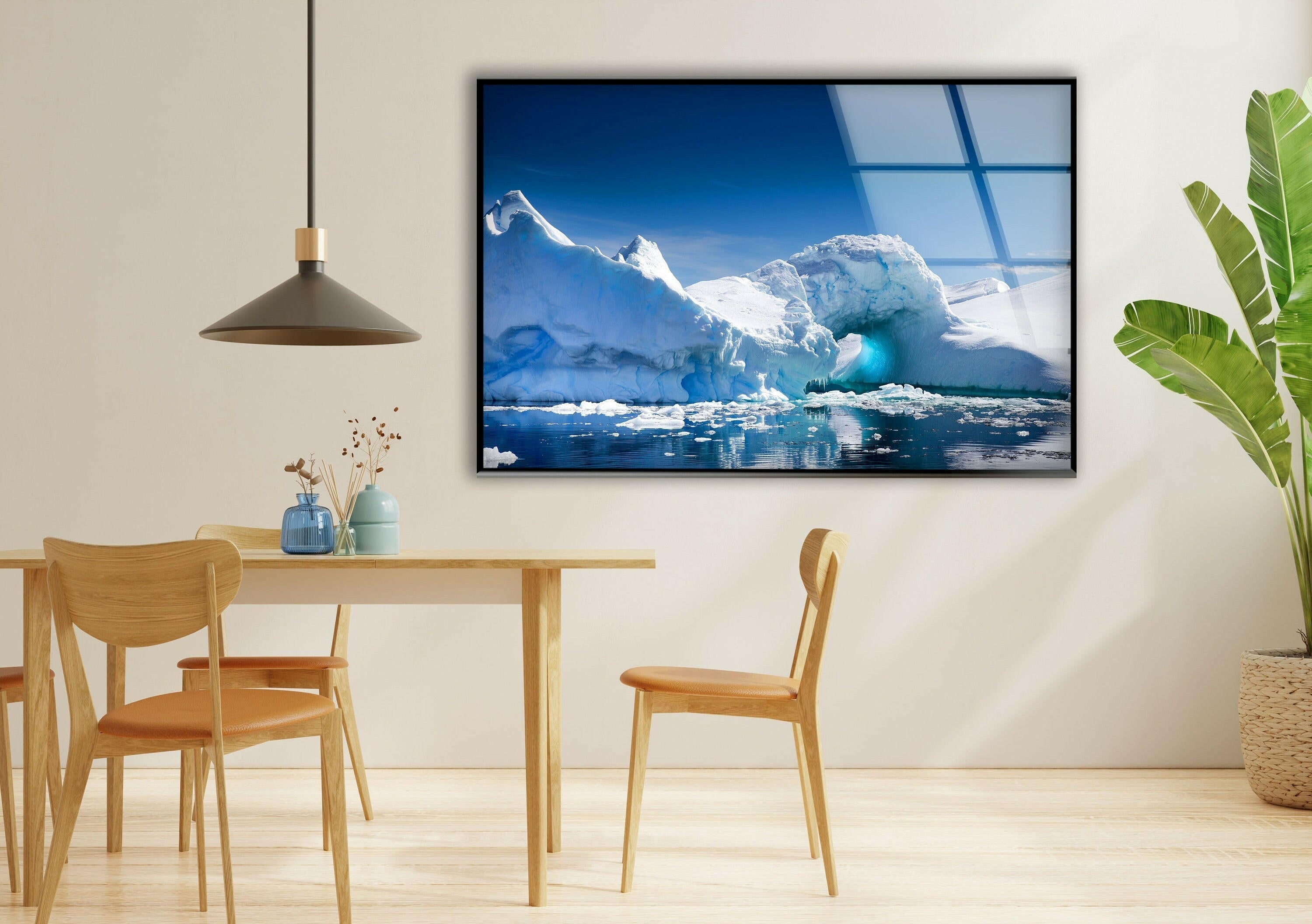 Arctic Iceberg Serenity - Stunning Landscape Glass Wall Art Print for Living Room, Office & Home Decor | Modern Framed Picture for Wall Display