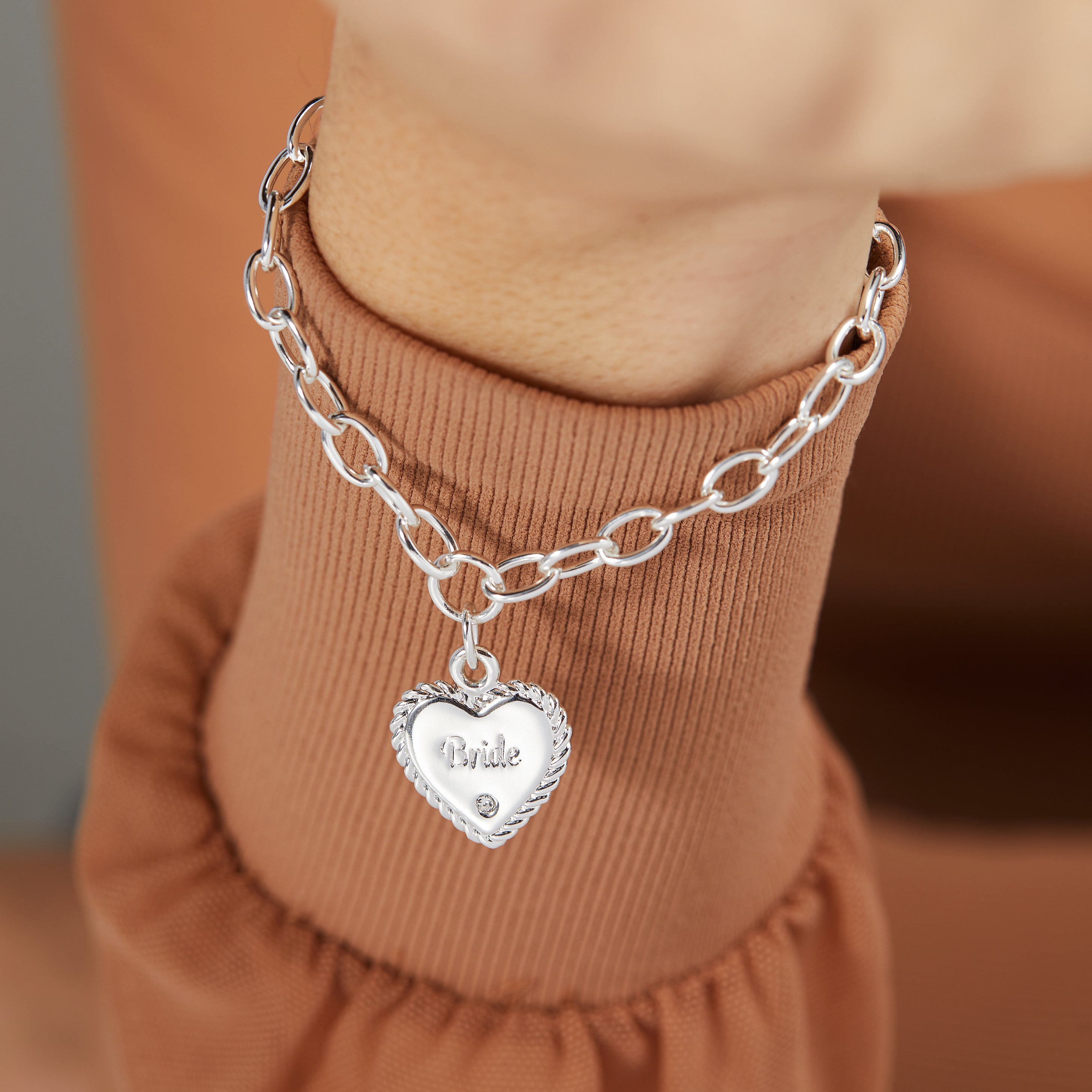 Elegant 'Bride' Heart Charm Bracelet - Adjustable Silver Jewelry for Wedding, Bridal Shower & Anniversary Gifts