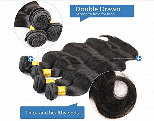 DaJun Hair 8A 3-Way Part Lace Closure with 3 Bundles Cambodian Virgin Remy Human Hair - Body Wave Natural Color (14