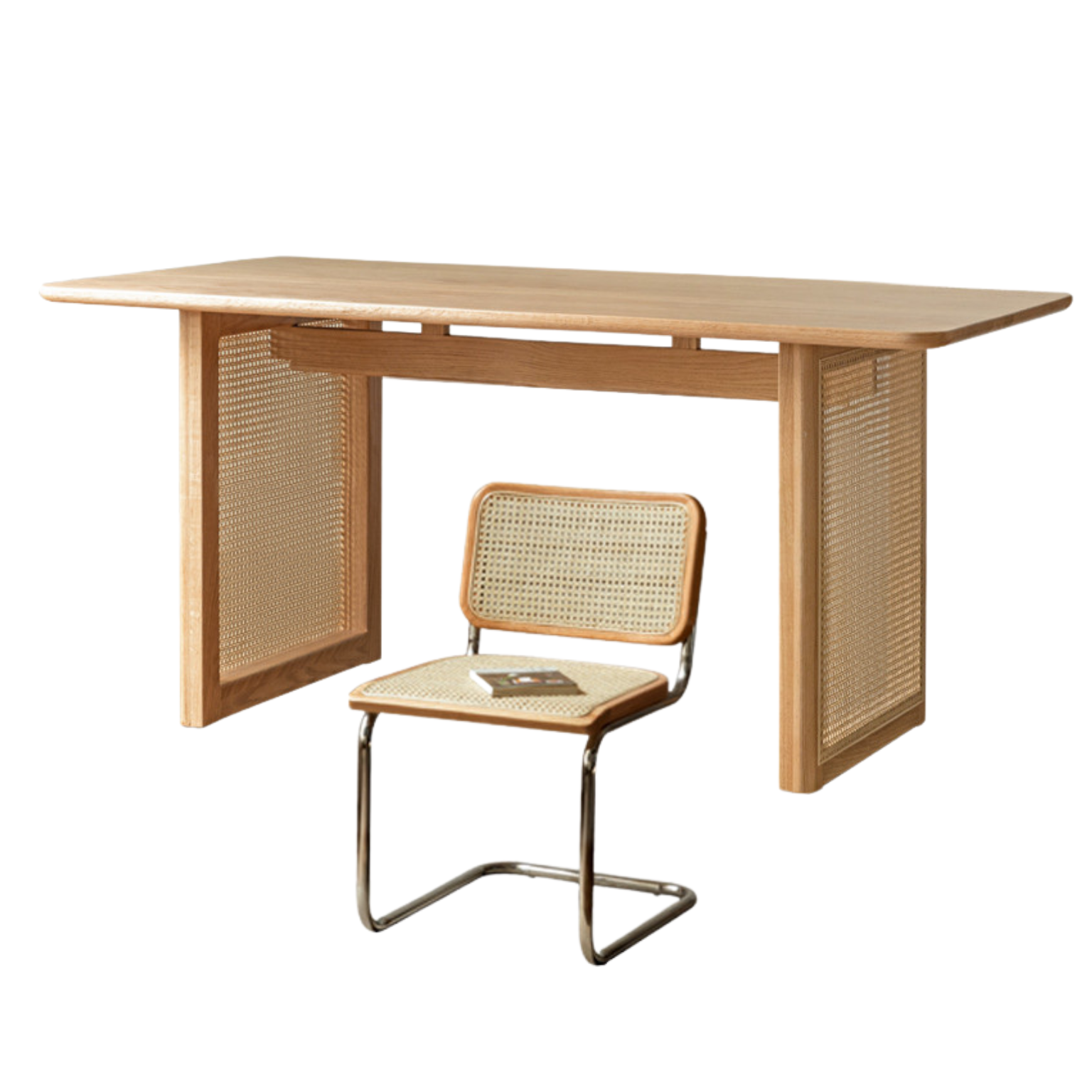 62.9x33.4x29.5 inch / 160x85x75cm / Natural Wood Color / Dining table + 4 chairs