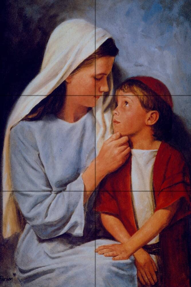 Del Parson Jesus as a Little Child Tile Mural - Peel & Stick Kitchen Backsplash - Religious Wall Art for Home Decor - Perfect for Christian Homes & Sunday School Classrooms