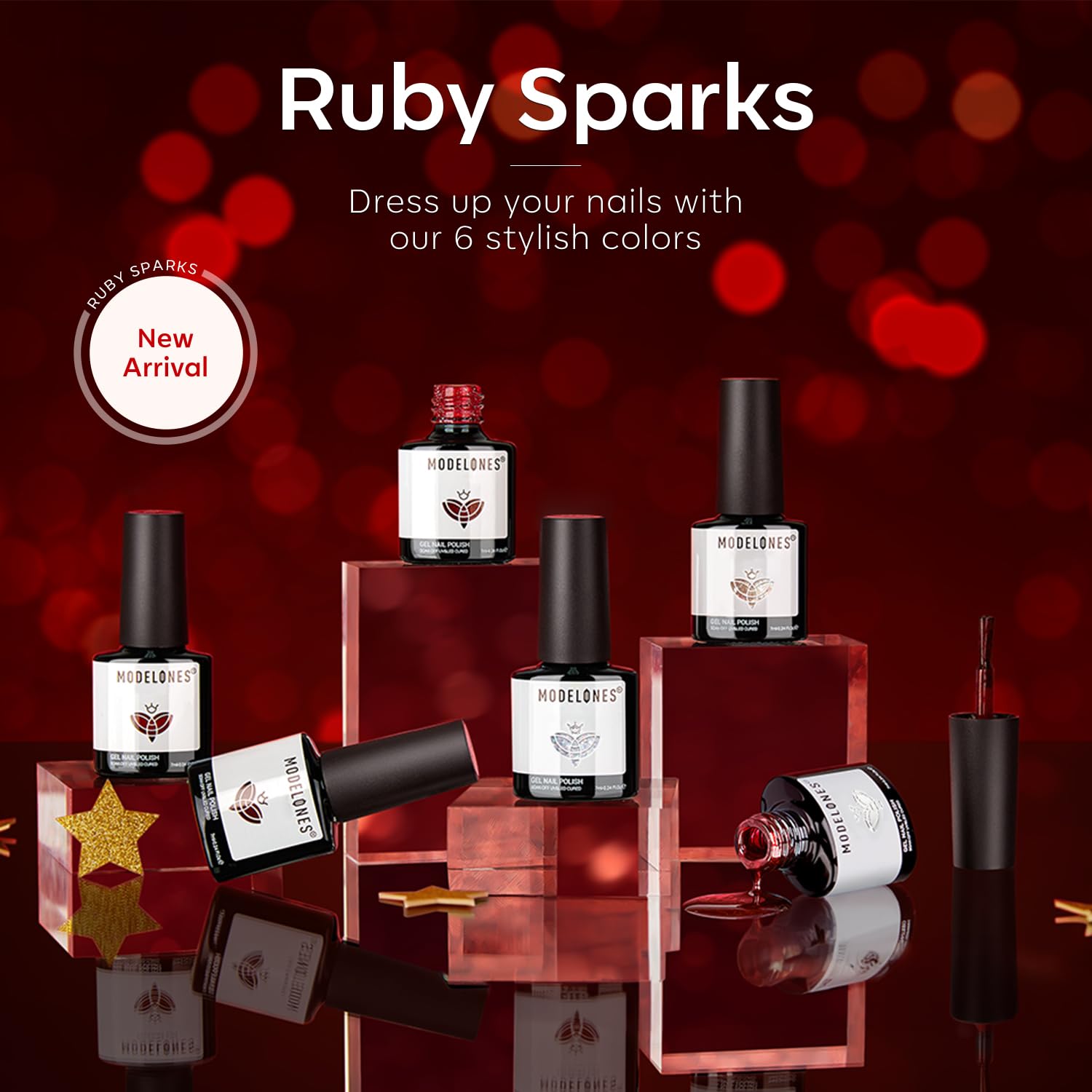 Modelones 6 Colors Red Gel Nail Polish Set - White Glitter, Sparkle Burgundy, Dark Rose, Champagne Silver, Candy Cane | Soak Off UV LED Nail Art Kit for Manicure, Salon & DIY | Perfect Gift for Women, Home Nail Care & Party Looks