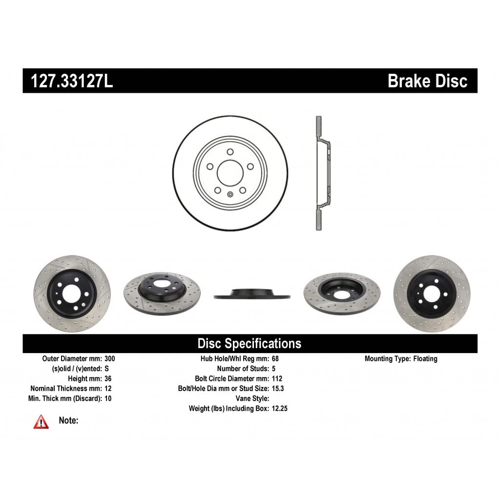 StopTech Drilled & Slotted Brake Rotor for Audi Allroad 2013-2016 - Rear Driver Side (Part# 127.33127L) | High-Performance Braking for Street & Track Use