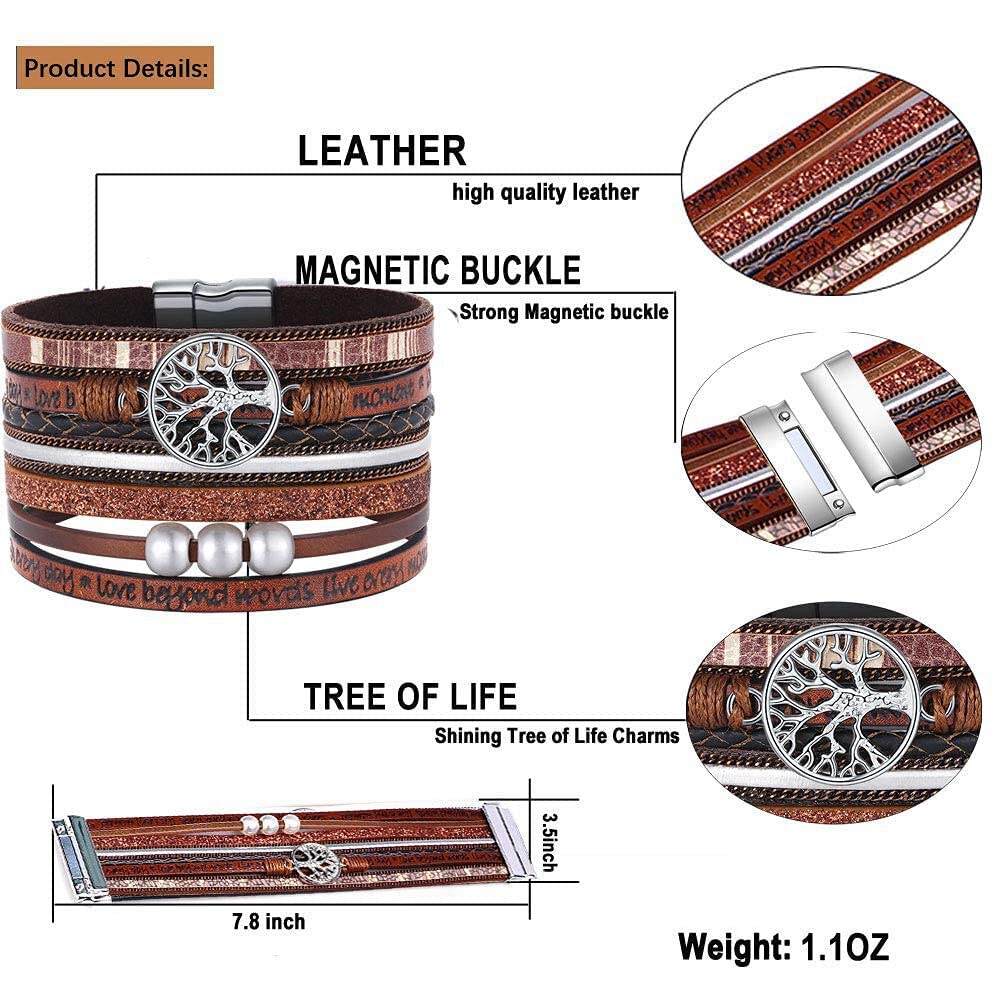 Tree of Life Leather Bracelet for Women - Inspirational Jewelry Gift for Birthday, Mother's Day, Teen Girls | Boho Chic Accessory for Daily Wear & Special Occasions
