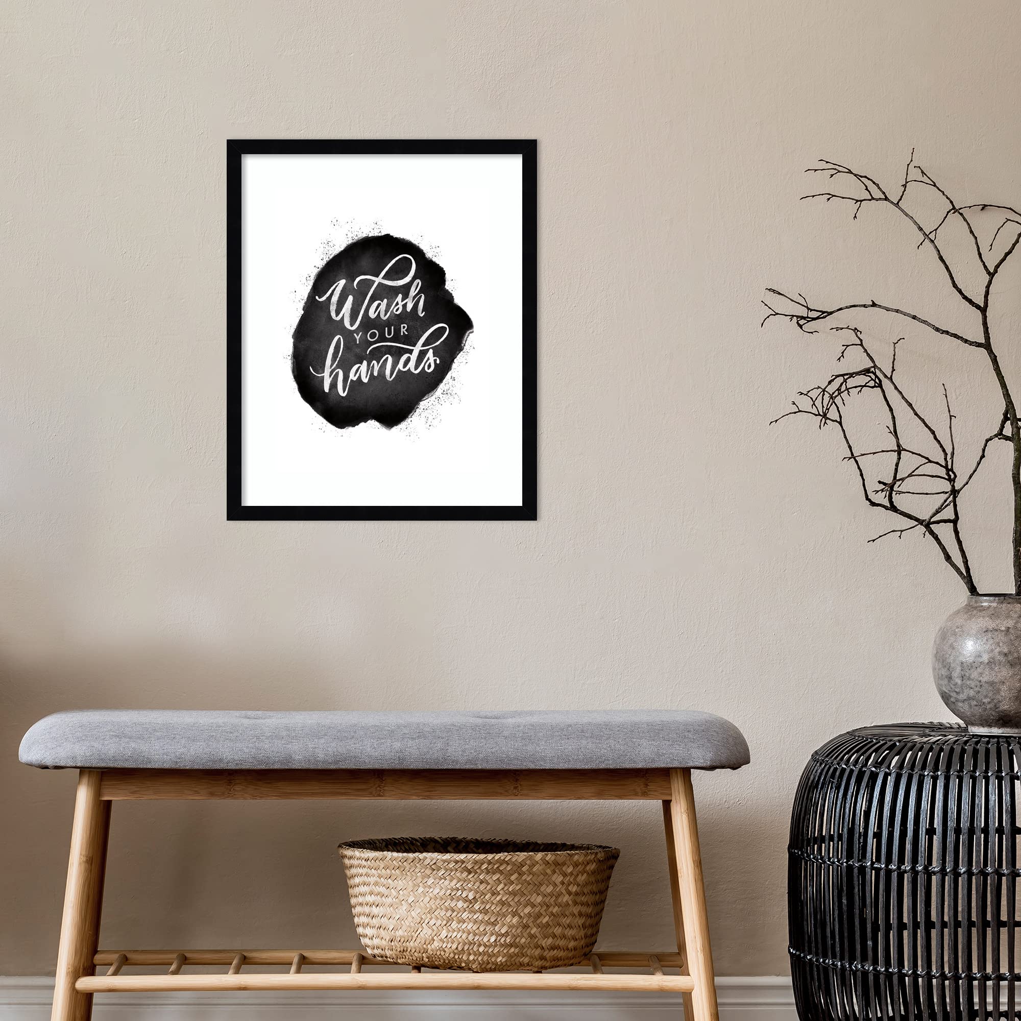 Amanti Art Framed Wall Art Print 21x17 - 'Wash Your Hands' by Becky Thorns | Modern Contemporary Bathroom Wall Decor | Small Poster Painting for Living Room, Bedroom, Kitchen & Office | Perfect for Home, Spa & Salon Decor
