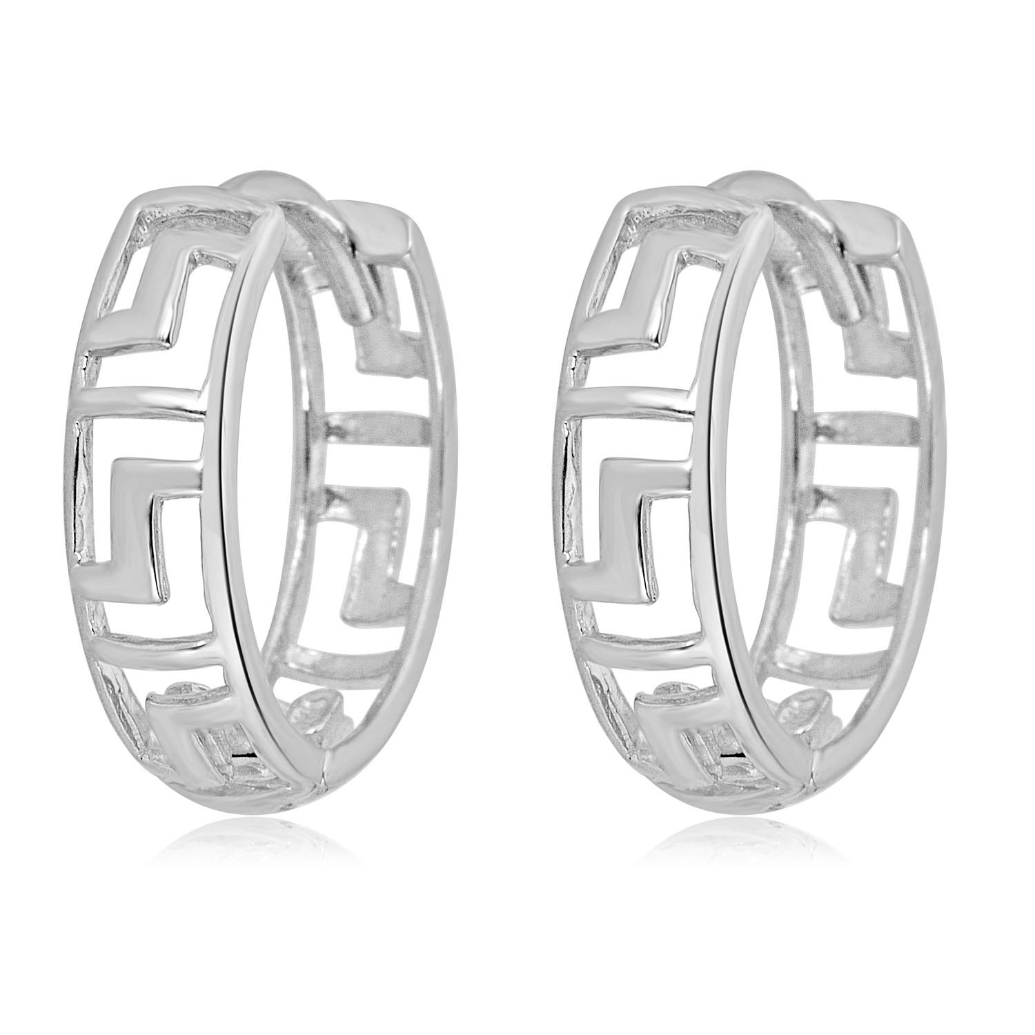 14K White Gold Aztec Pattern Hoop Earrings for Women – 13mm Tribal Boho Dangle Earrings for Everyday Wear & Special Occasions
