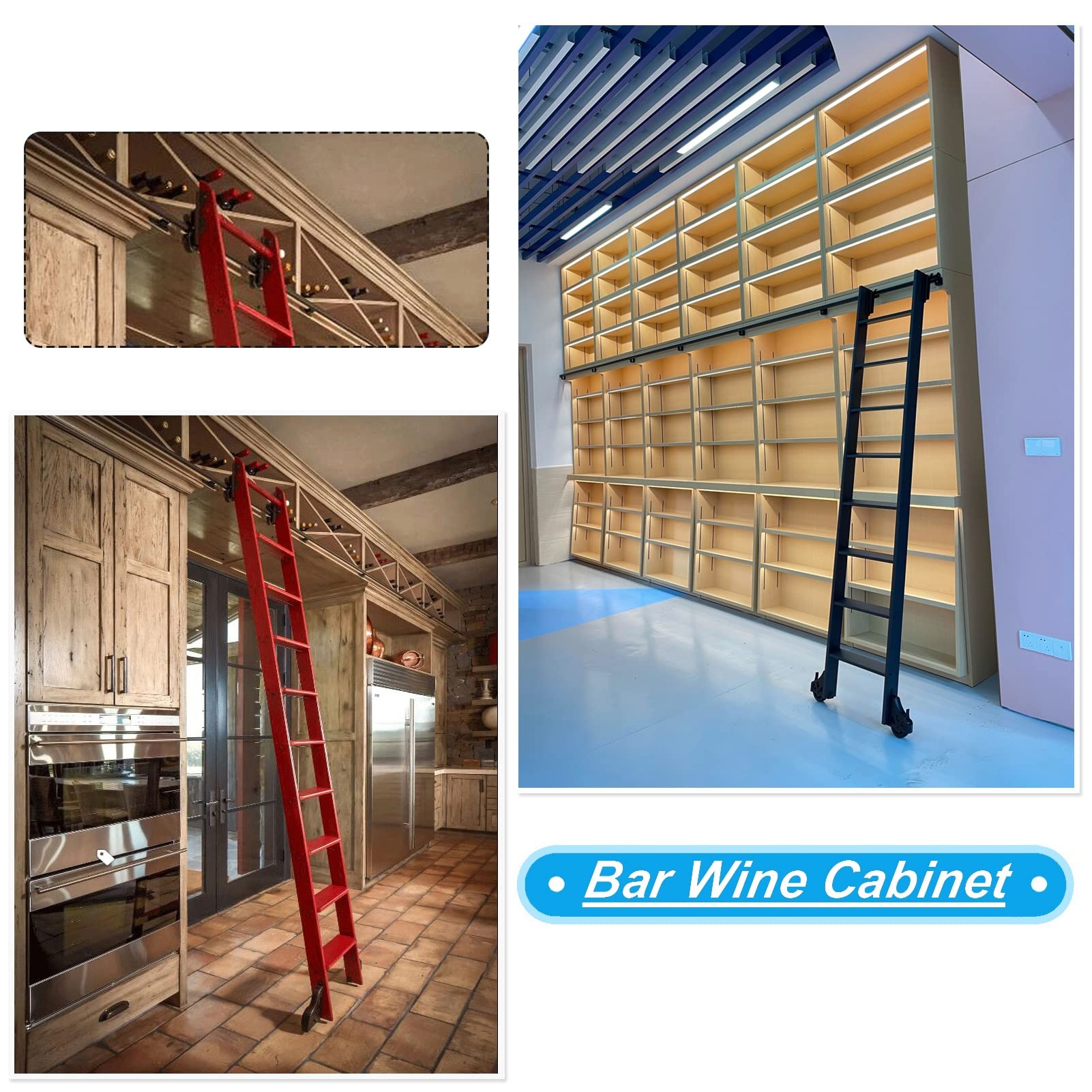 Heavy Duty Sliding Rail Hardware Kit for Rolling Library Ladder | Sliding Ladder Rail Kit | Warehouse Rolling Ladder Hardware Set – Perfect for Home Libraries, Warehouses & Storage Shelves
