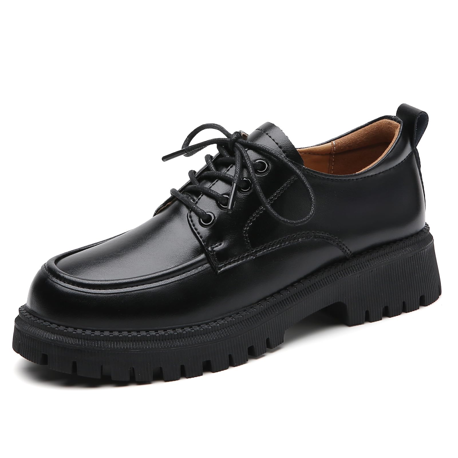 Stylish Black Oxford Shoes for Women - Platform Chunky Heel Patent Leather Business Casual Work Shoes | Comfortable & Classic Design for Office, Party & Daily Wear