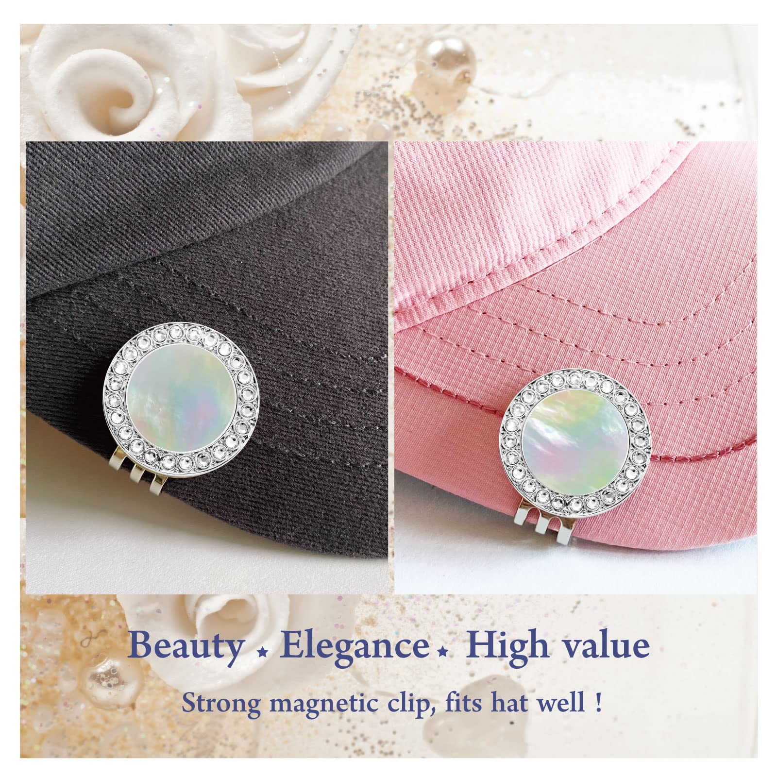 Pearl Crystal Golf Ball Marker Hat Clip - Premium Golf Accessories & Gifts for Women | Perfect for Golf Tournaments, Practice & On-Course Play