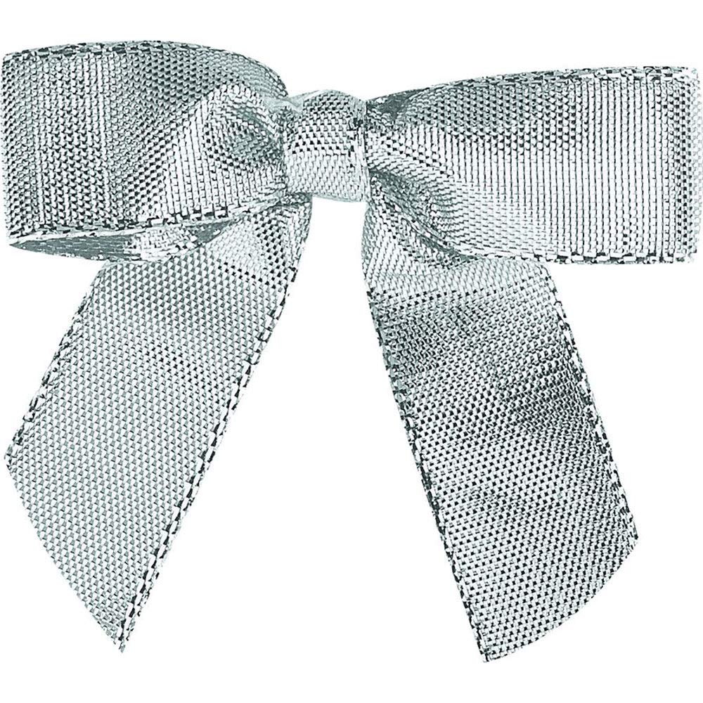 Reliant Metallic Lame Twist Tie Bows - 5/8 Inch Silver Ribbon, Pack of 100 - Perfect for Gift Wrapping, Party Decorations, and DIY Crafts