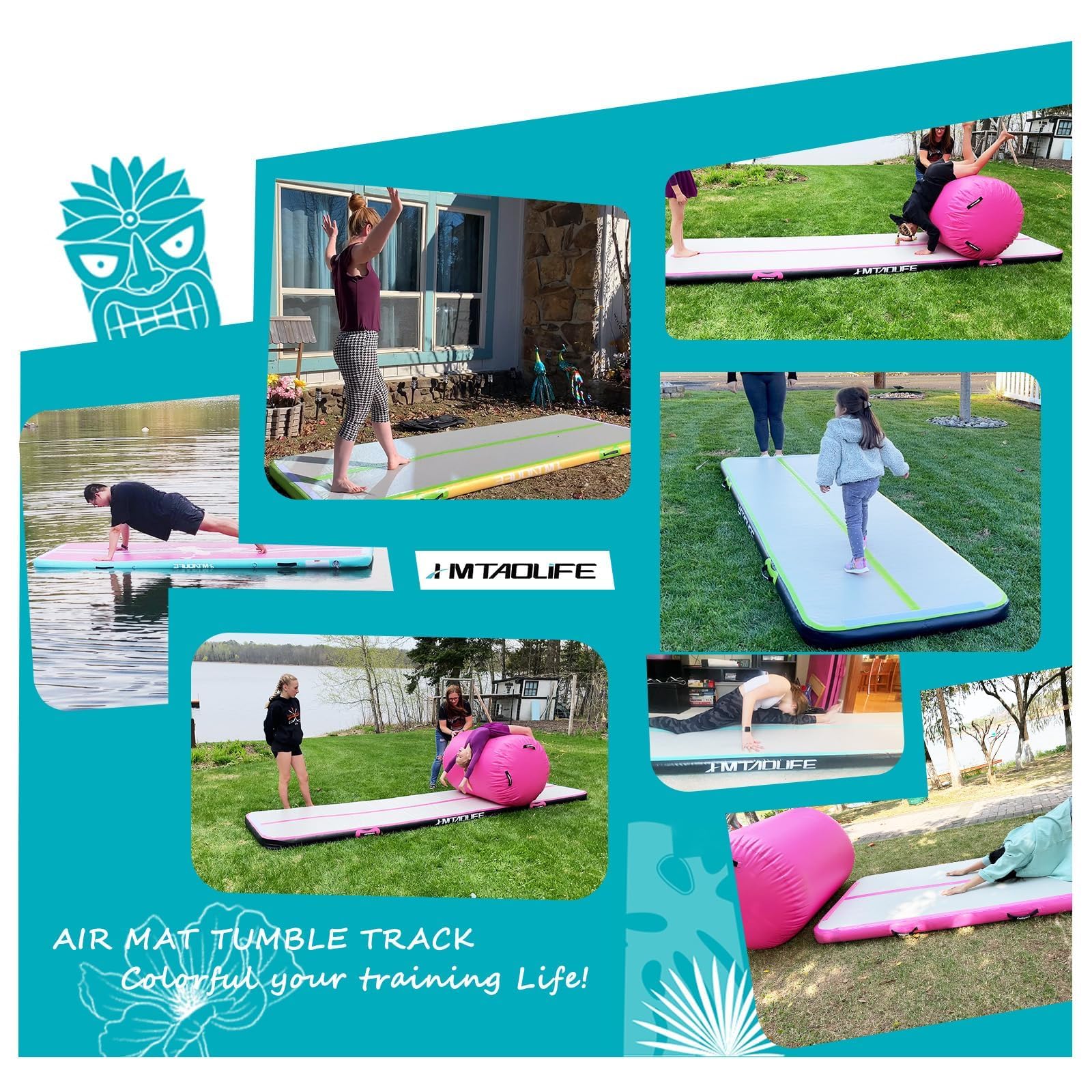 Inflatable Gymnastics Air Roller Barrel for Kids & Adults - Tumbling Mat, Yoga Backbend Trainer, Cheerleading Practice Equipment - Perfect for Home Gym, Studio & Outdoor Training