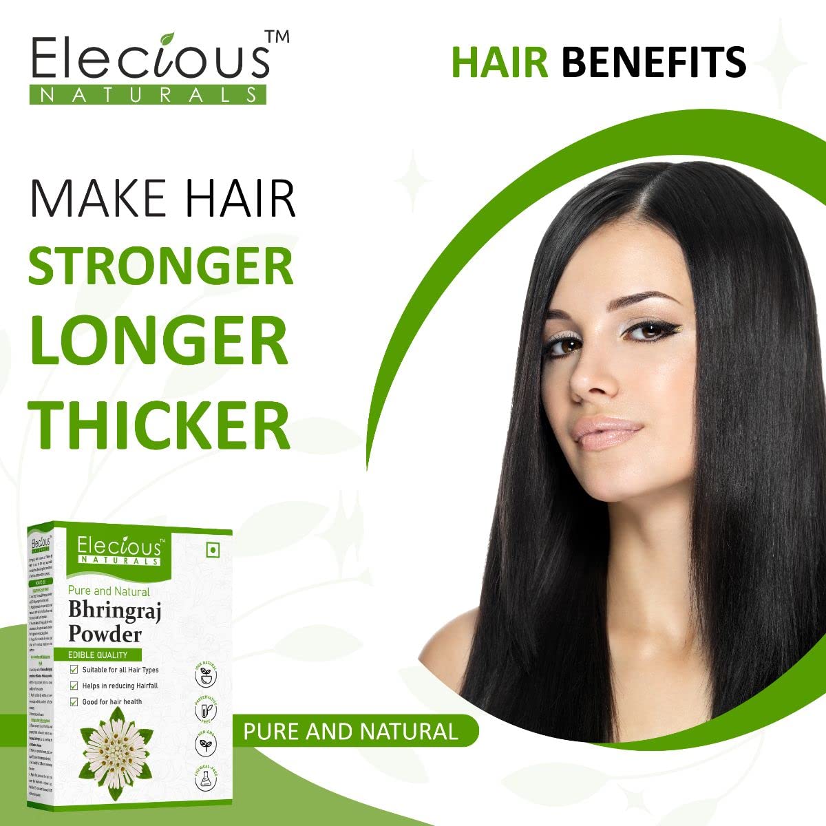 Elecious Pure Bhringraj Powder for Hair Growth & Consumption - 200g | 100% Natural, Preservative-Free | Ideal for Hair Masks, Oils & Dietary Supplement | Promotes Healthy Hair & Scalp